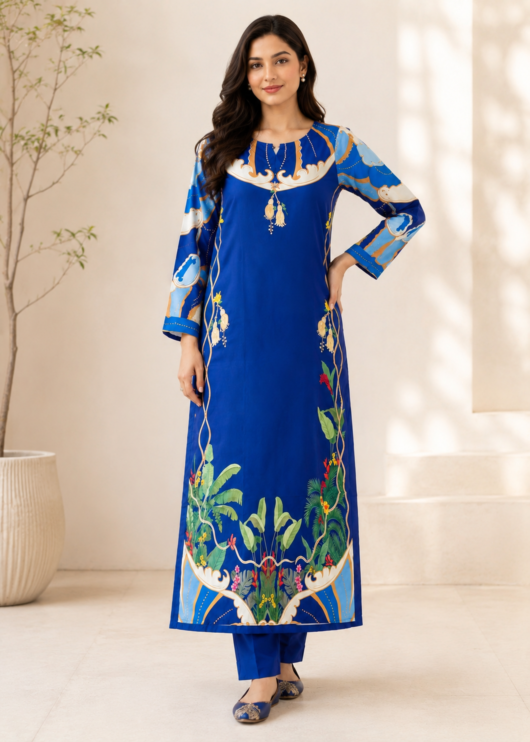 silk crepe Kaftan in Royal blue