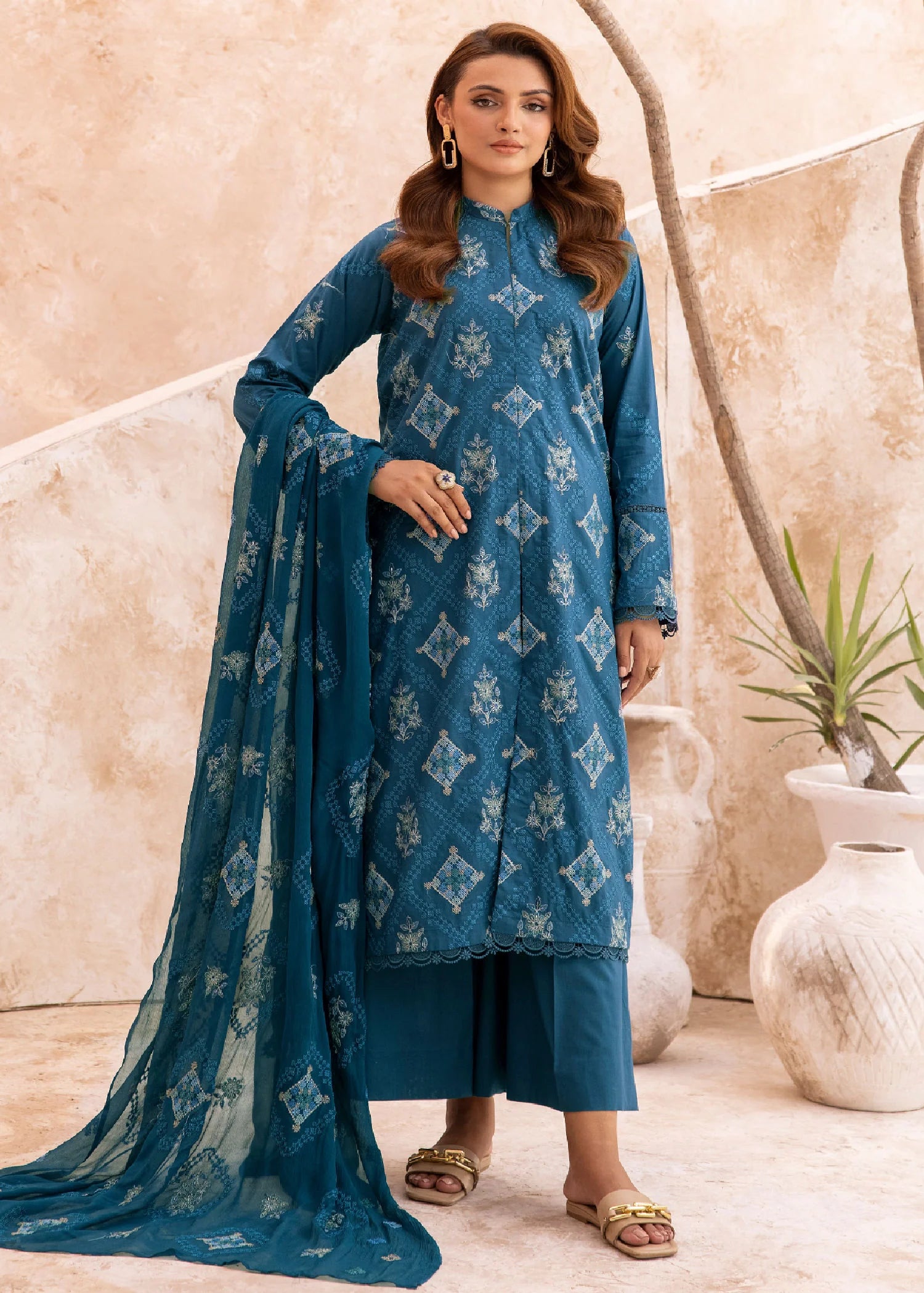 lawn Kurta Set in Blue