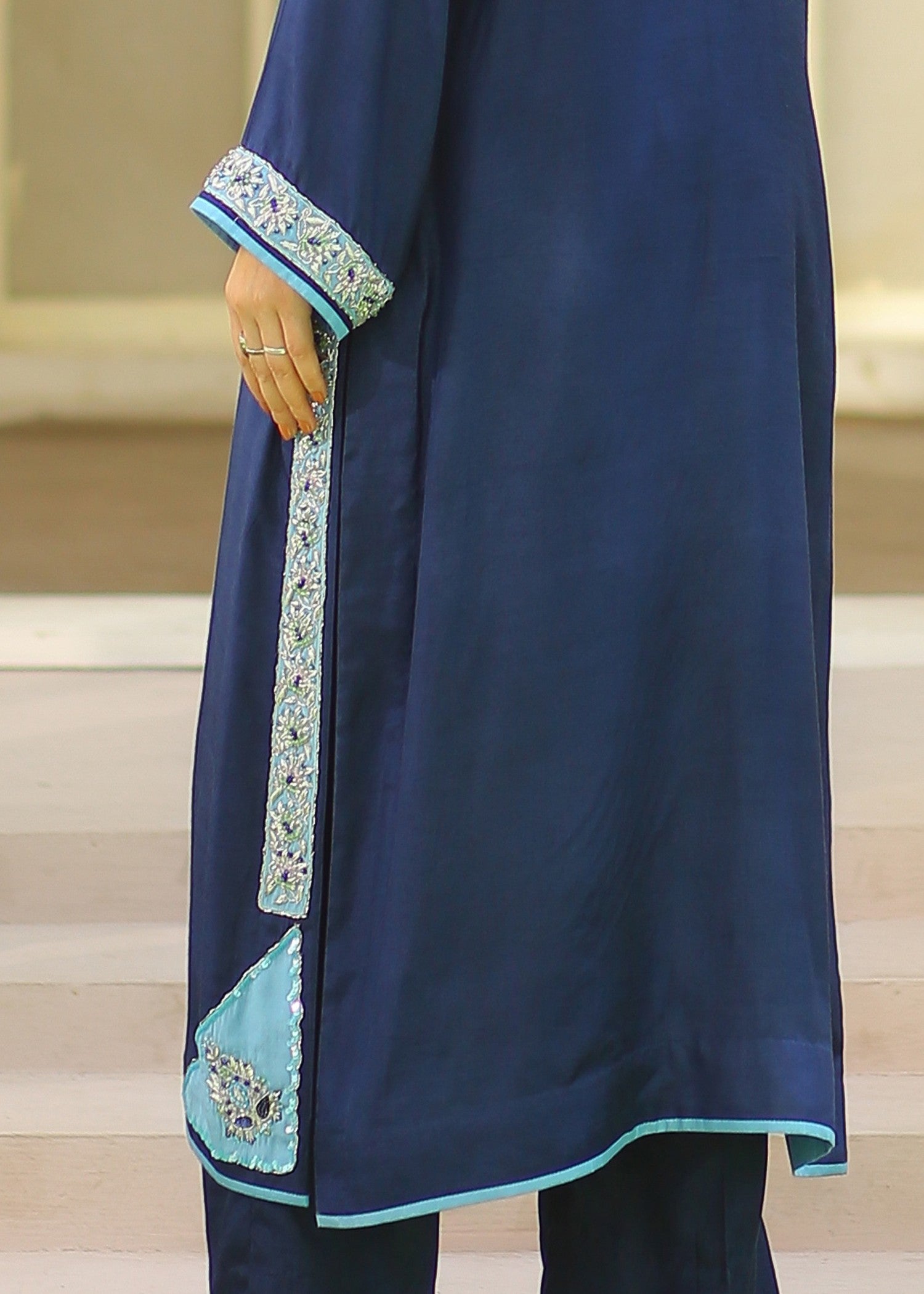silk Kurta Set in Midnight blue