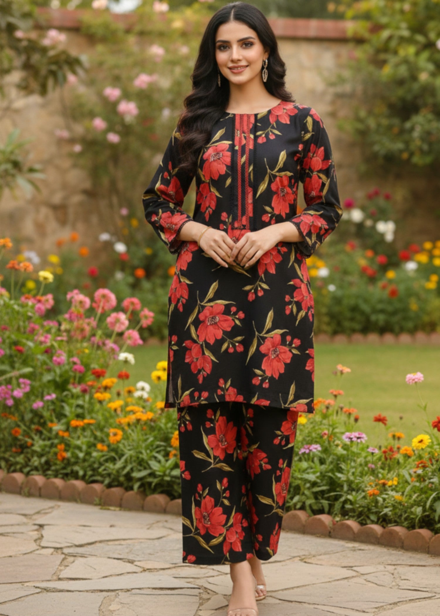 polyester crepe Co Ord Sets in Black, red