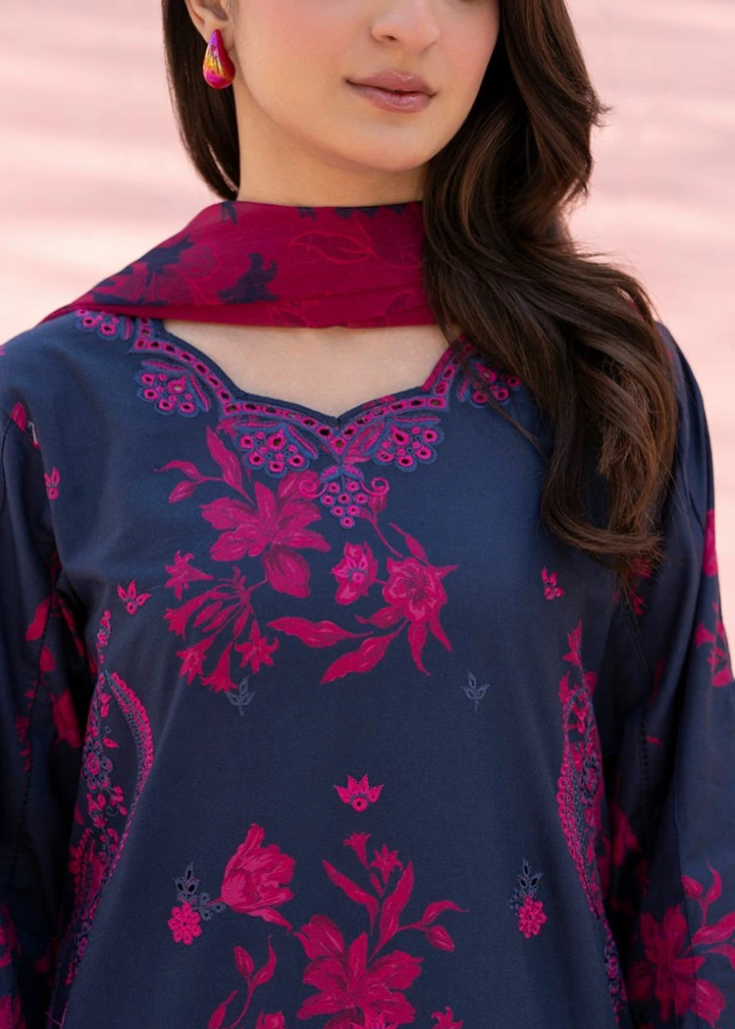 cambric Kurta Set in Purple heart