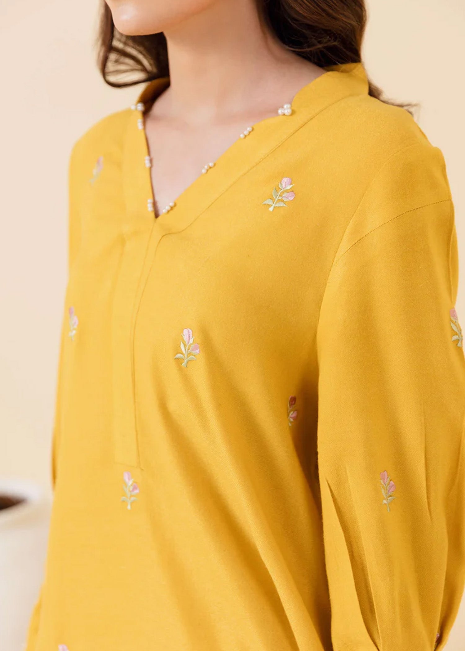 wool Kurta Set in Yellow