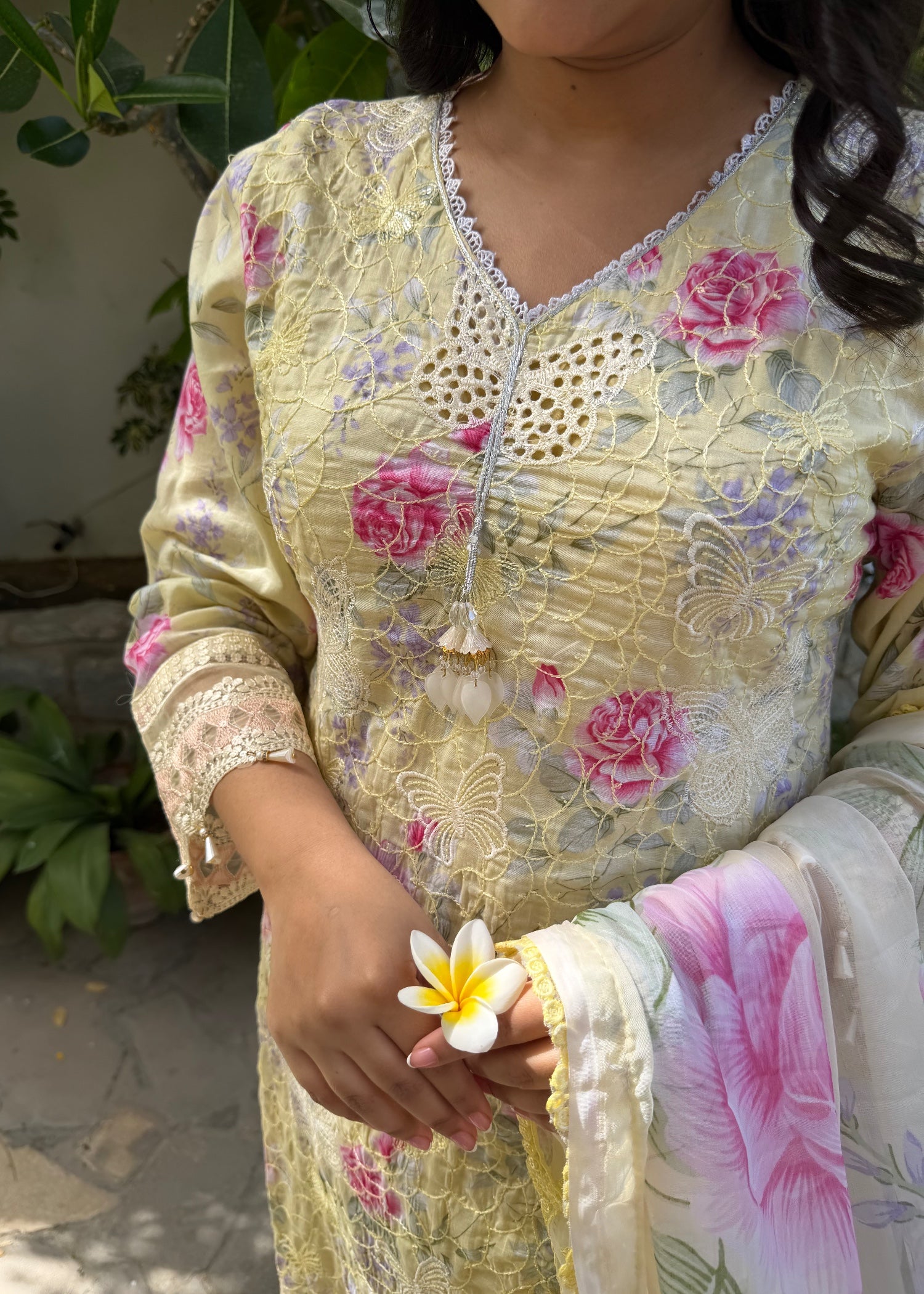 lawn Kurta Set in Beige, mellow yellow