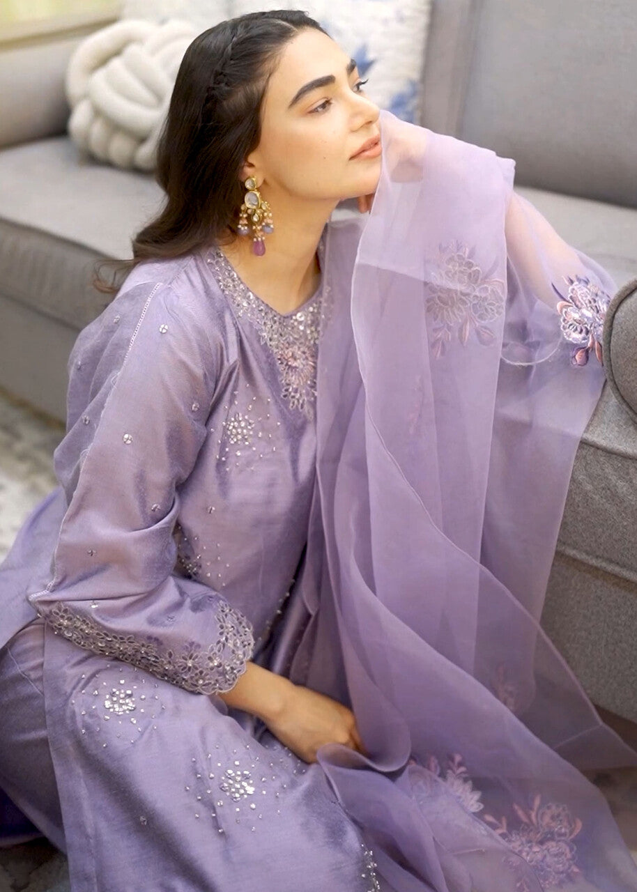 khaddi silk Kurta Set in Lavender