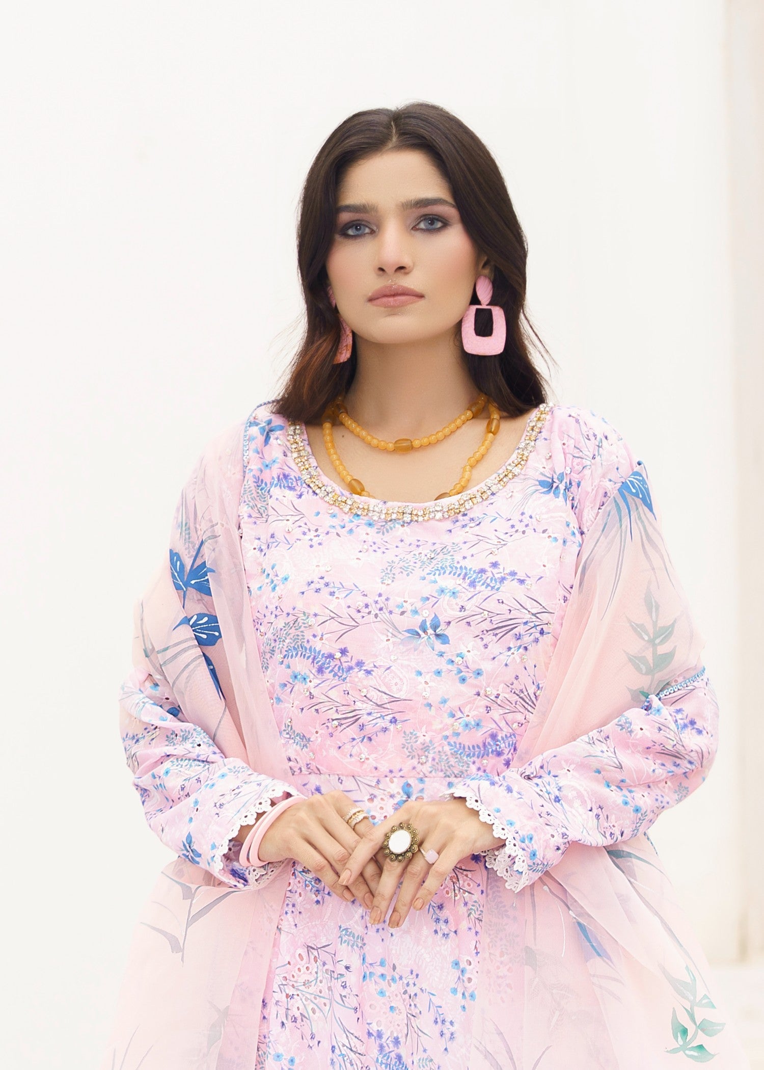 chikankari cotton Maxi in Pink