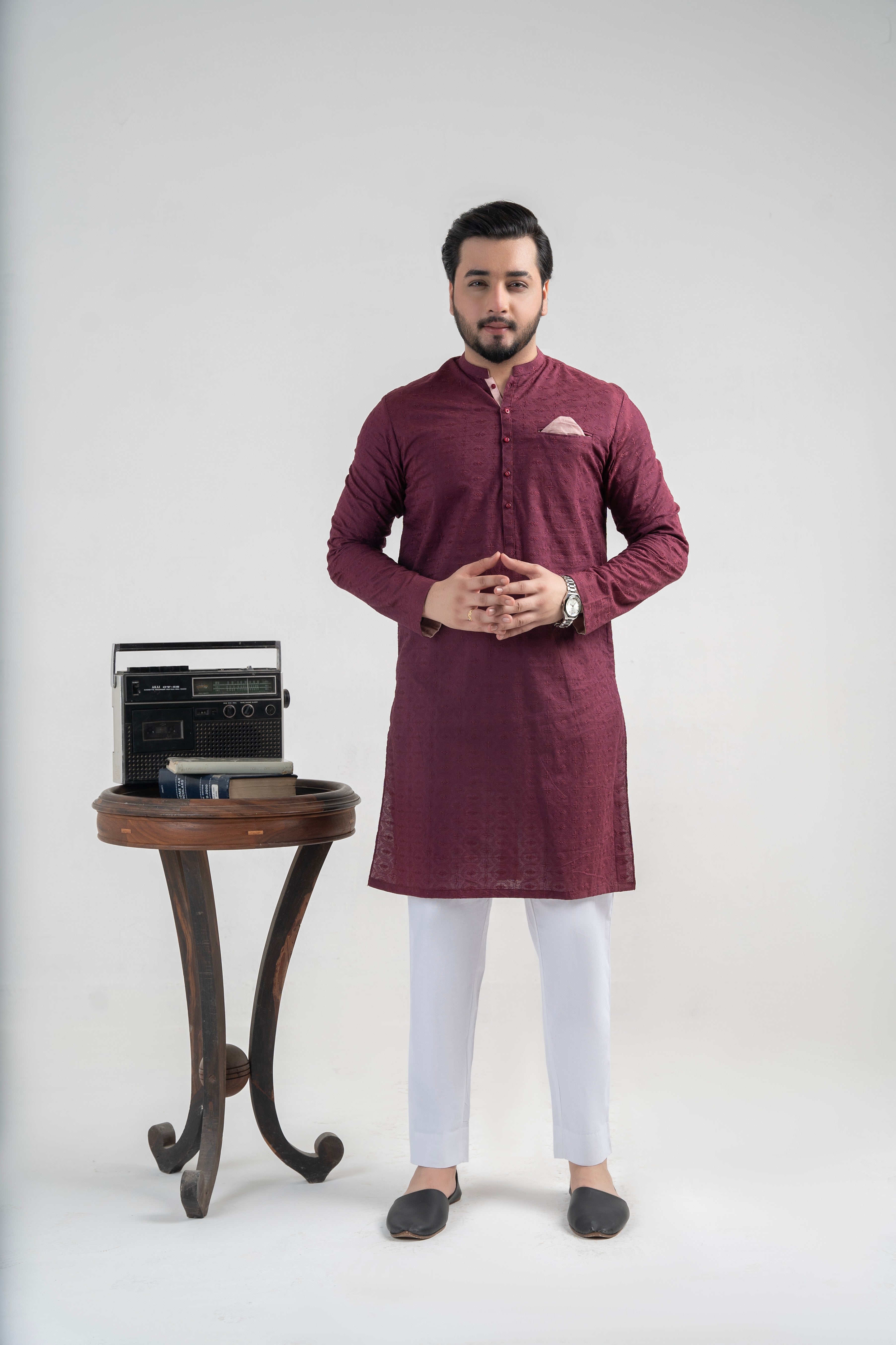 chikankari cotton Kurta in Burgundy