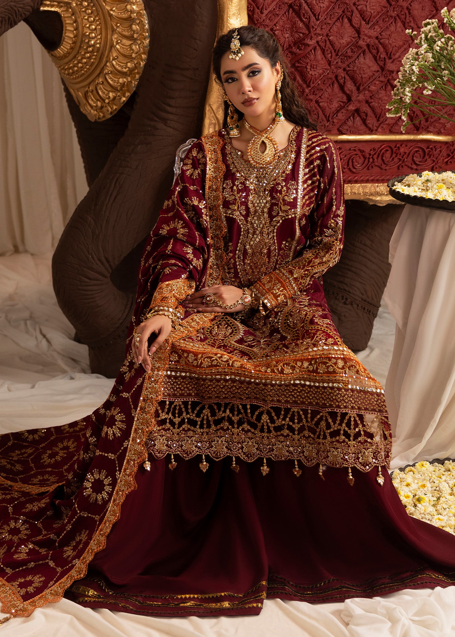tussar silk Sharara in Maroon