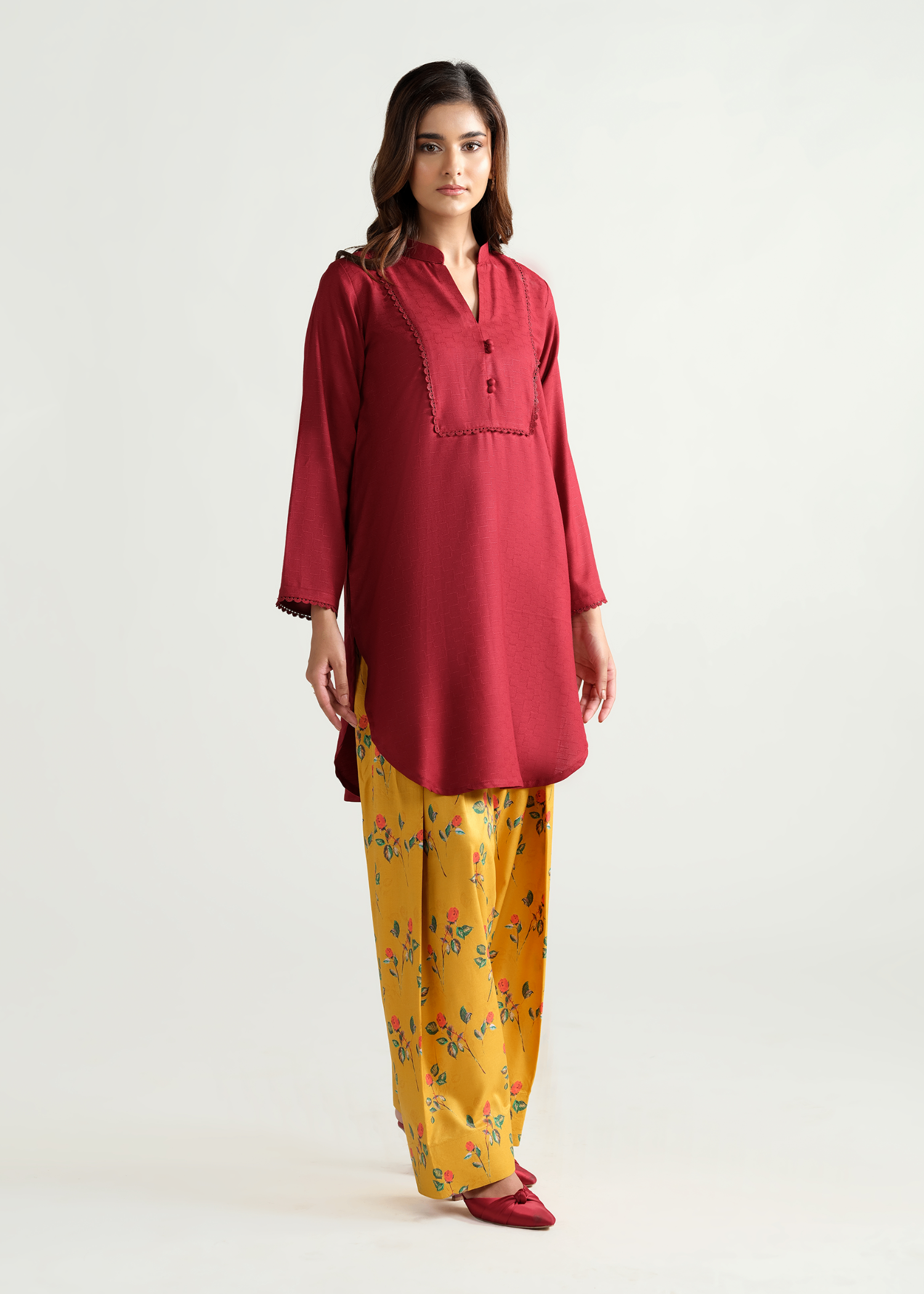 marina linen Kurta Set in Red