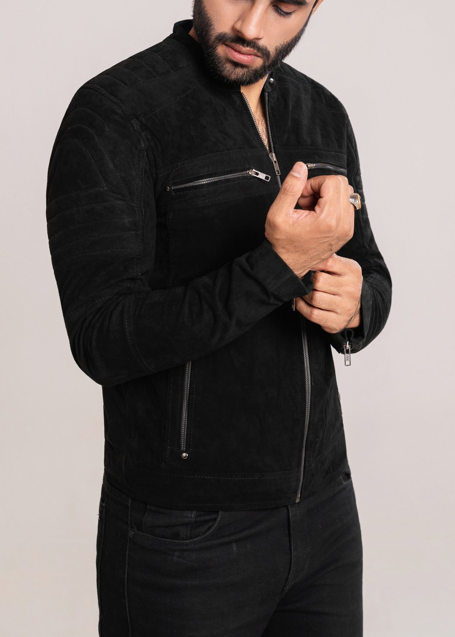 suede leather Jacket in Black