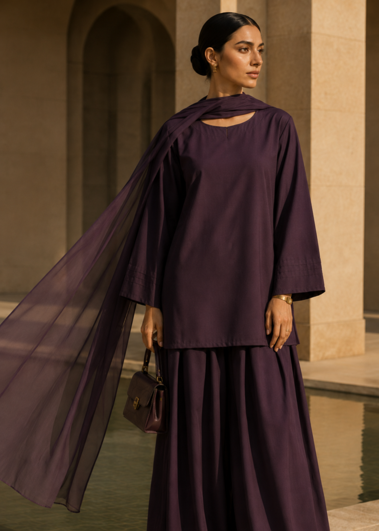 pure cotton Kurta Set in Plum