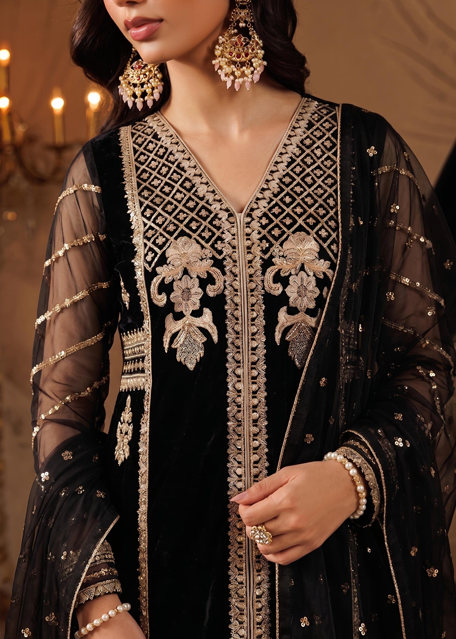 net Sharara in Jet black