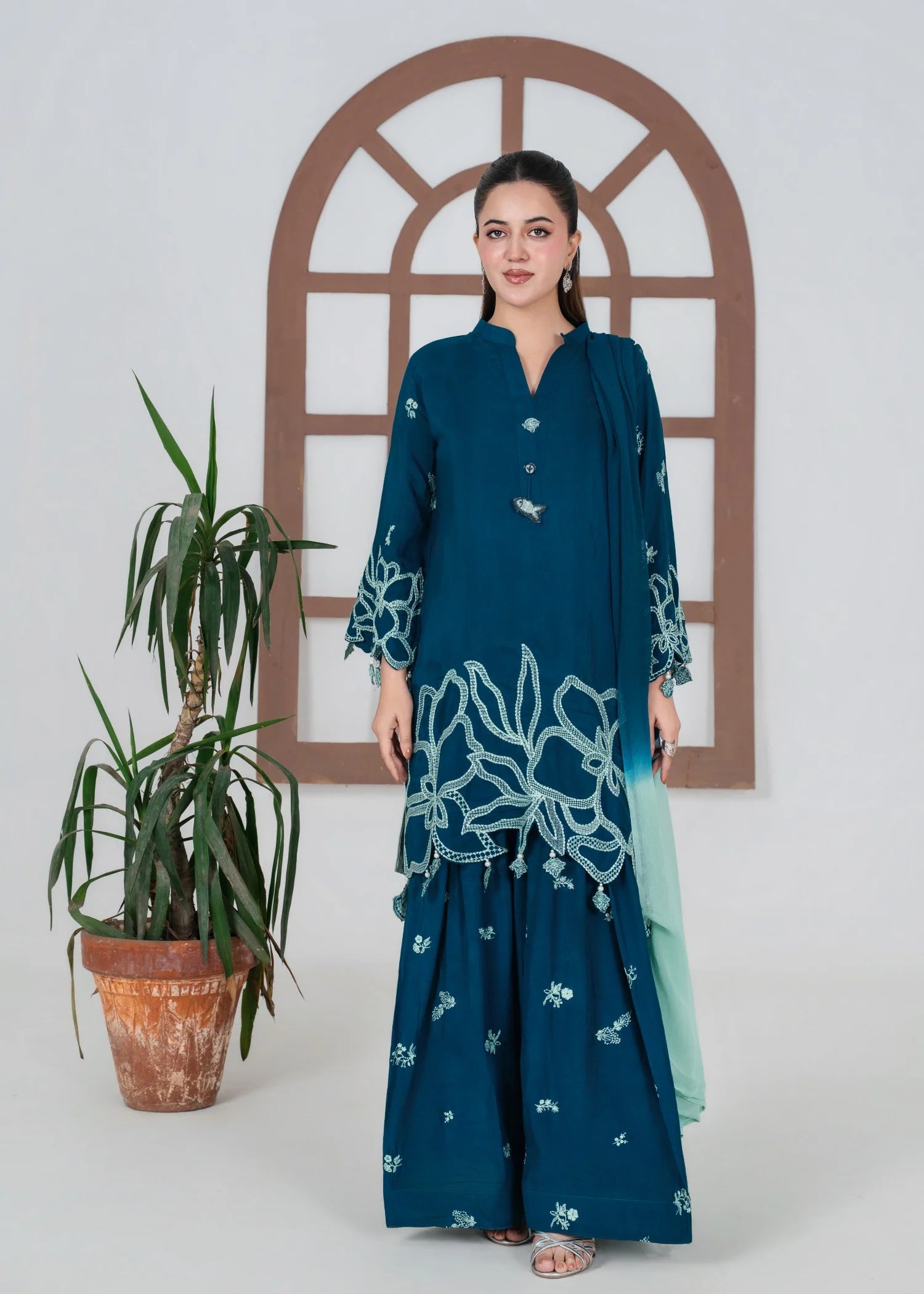 silk Sharara in Sapphire blue