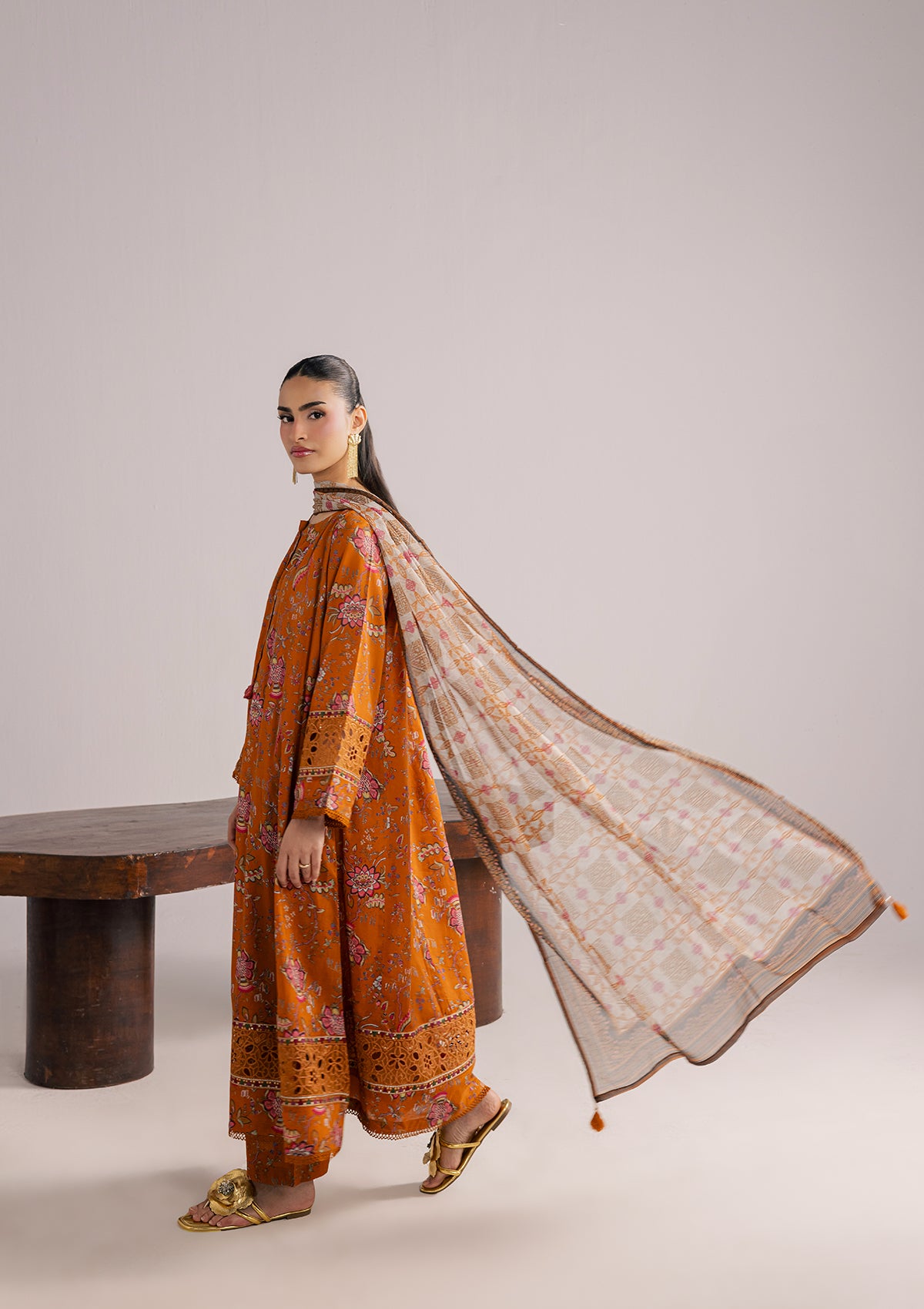 lawn Kurta Set in Mustard
