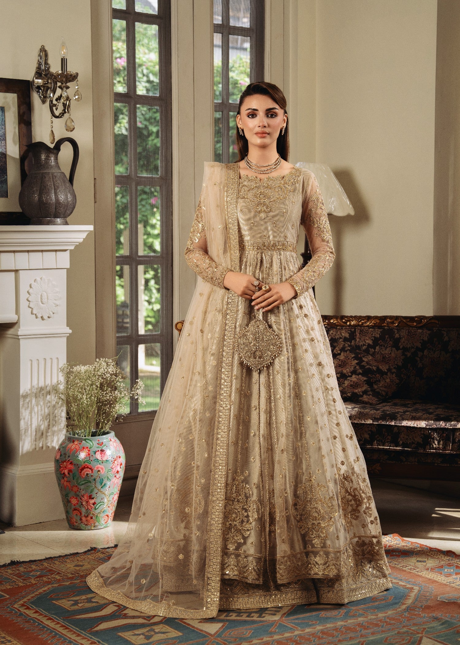 net Pishwas in Beige