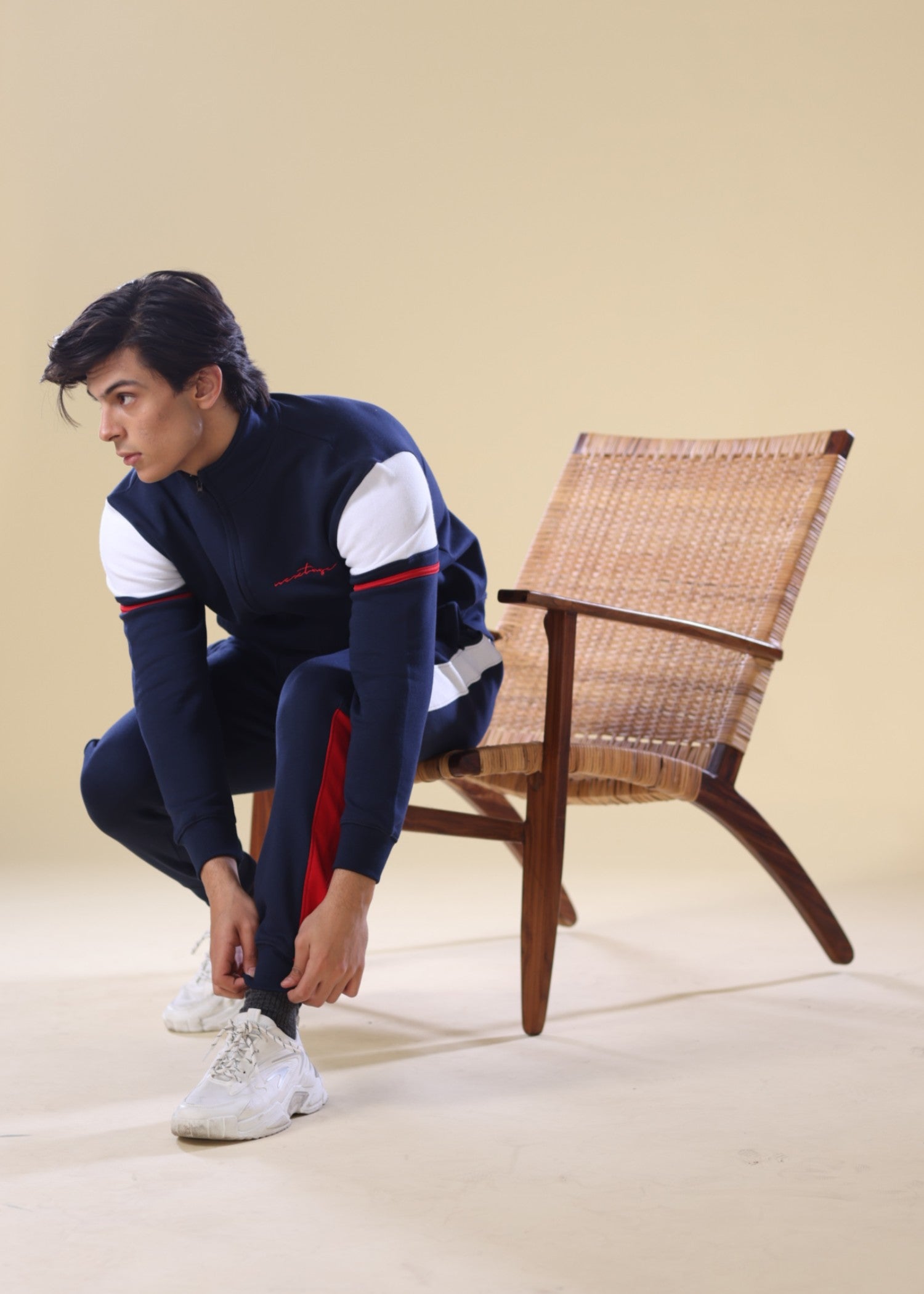 fleece Tracksuit in Navy blue, red, white