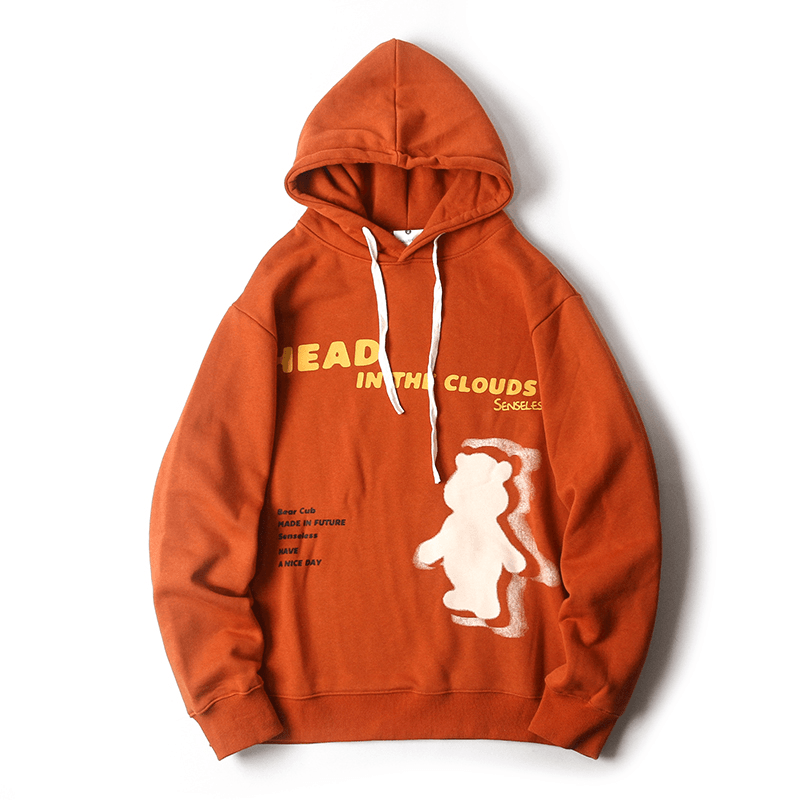 Sweater Hooded Fleece Original Tide Brand Letter Bear Print Loose Trend Wild Winter New Men'S and Women'S Jackets