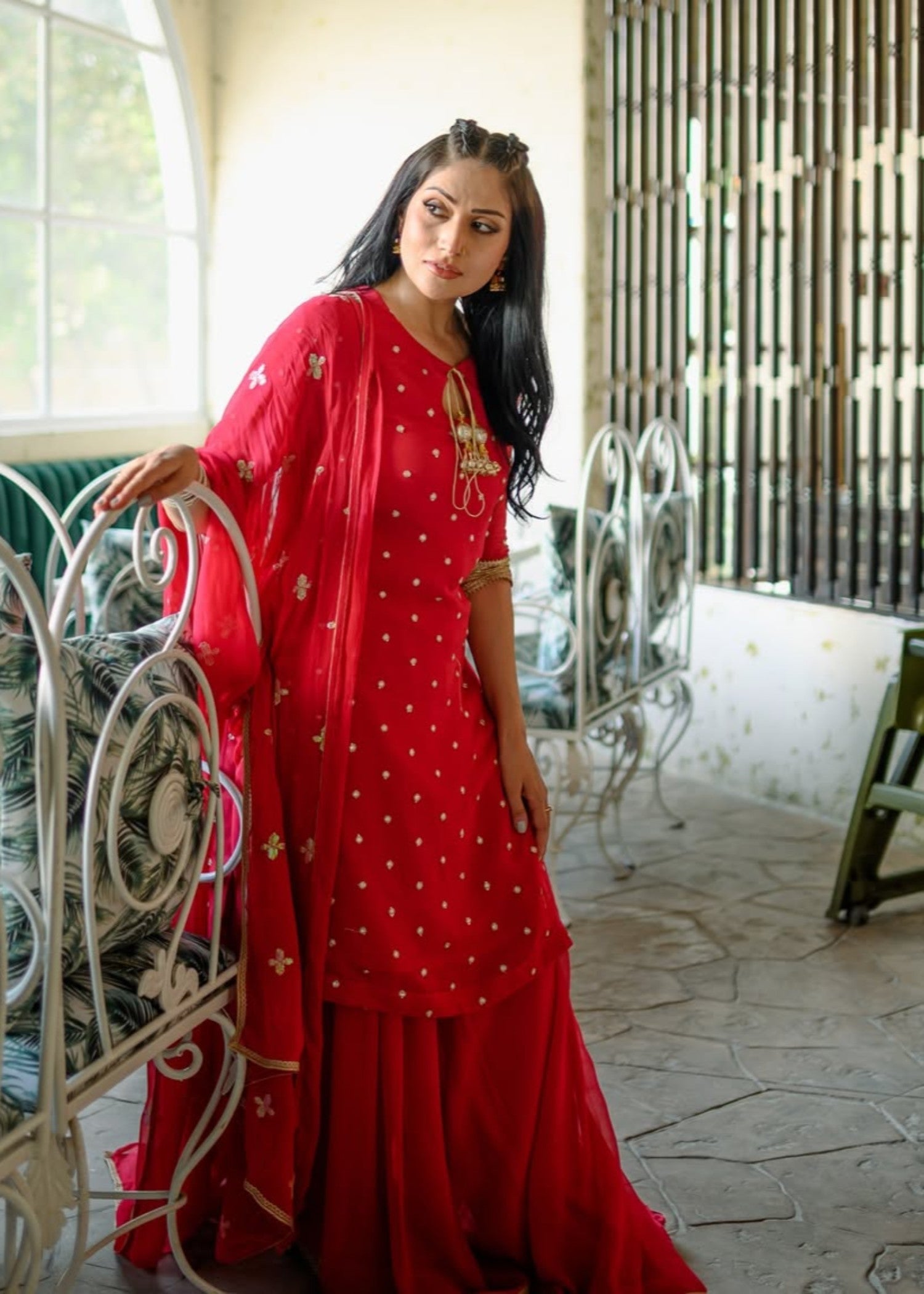 bemberg crinkle chiffon Sharara in Shocking pink
