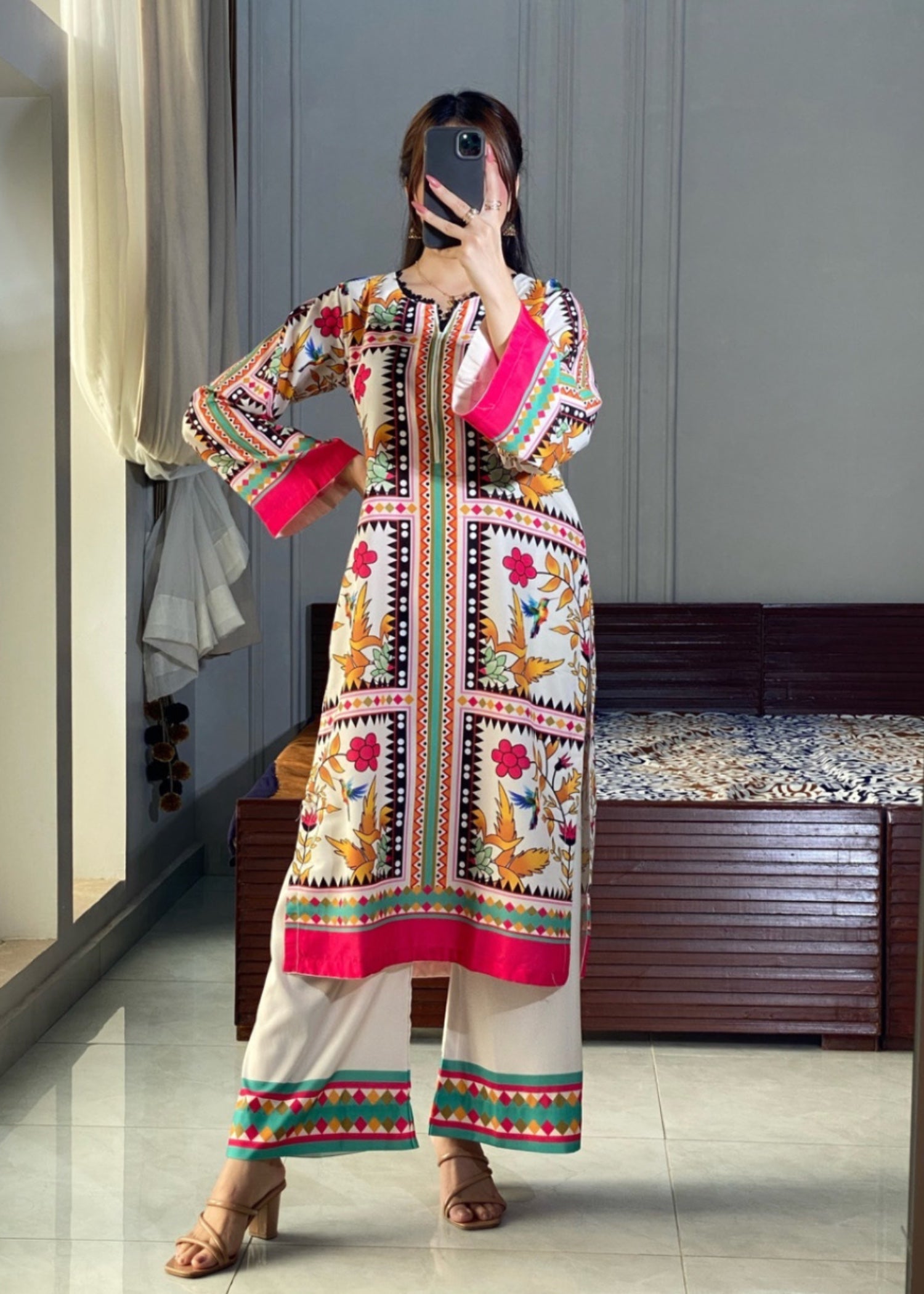 slub lawn Co Ord Sets in Beige