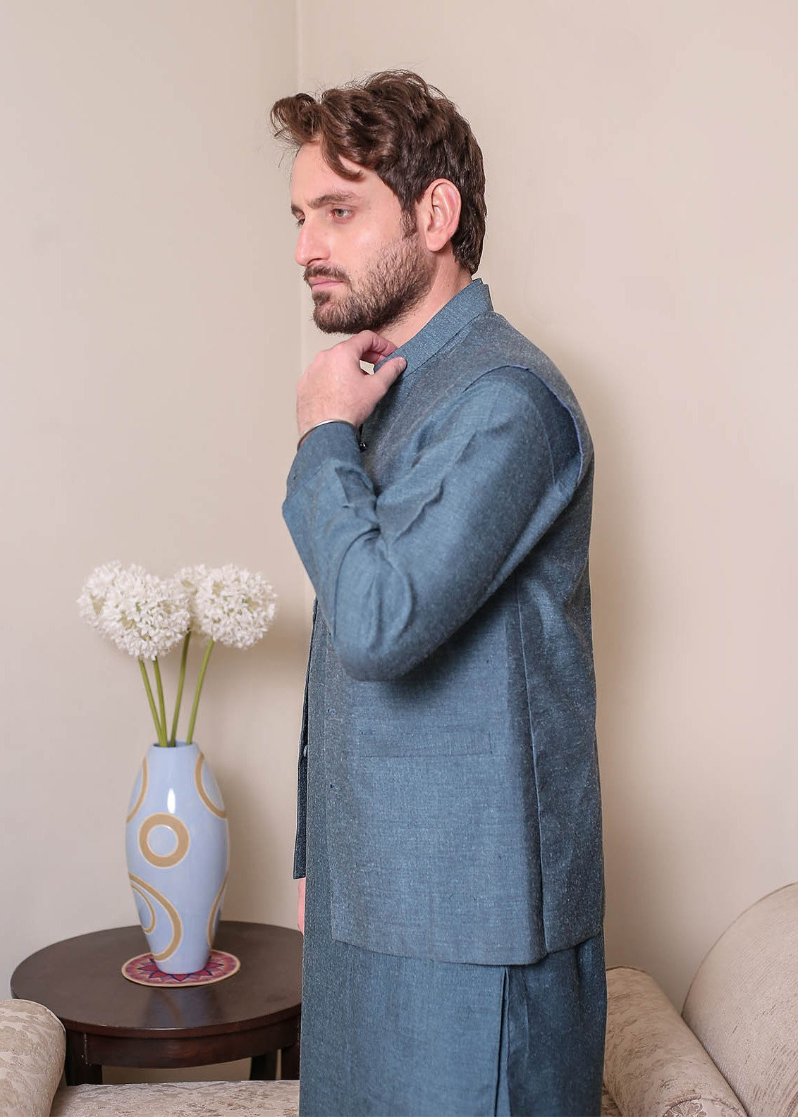 wool viscose Waistcoat in Blue