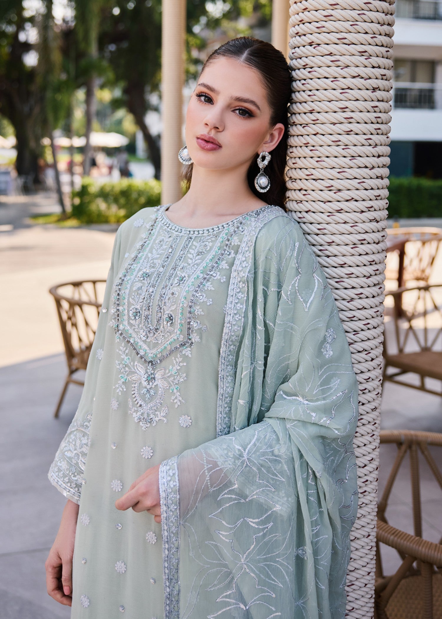 chiffon Gharara in Moss green