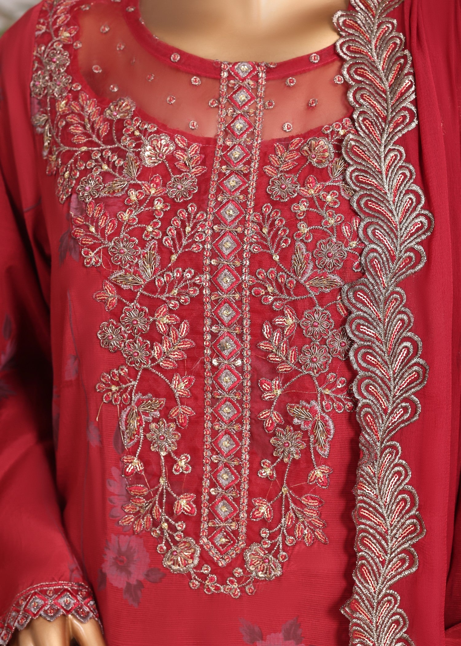 viscose raw silk Kurta Set in Fire red