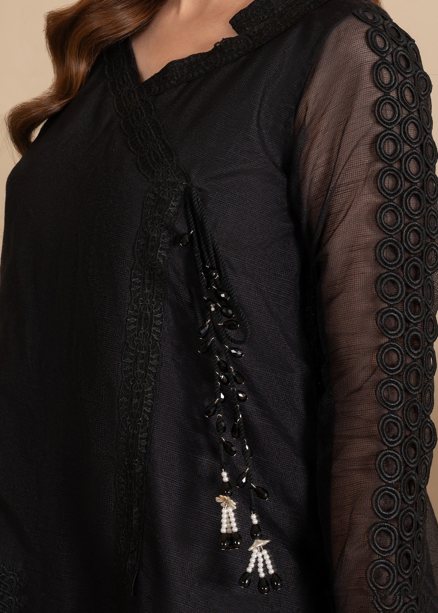 cotton net Angrakha in Black