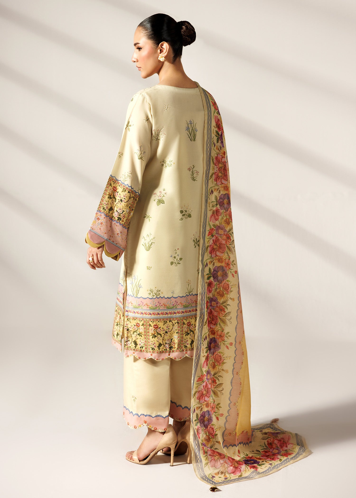 silk finish lawn Kurta Set in Lemon