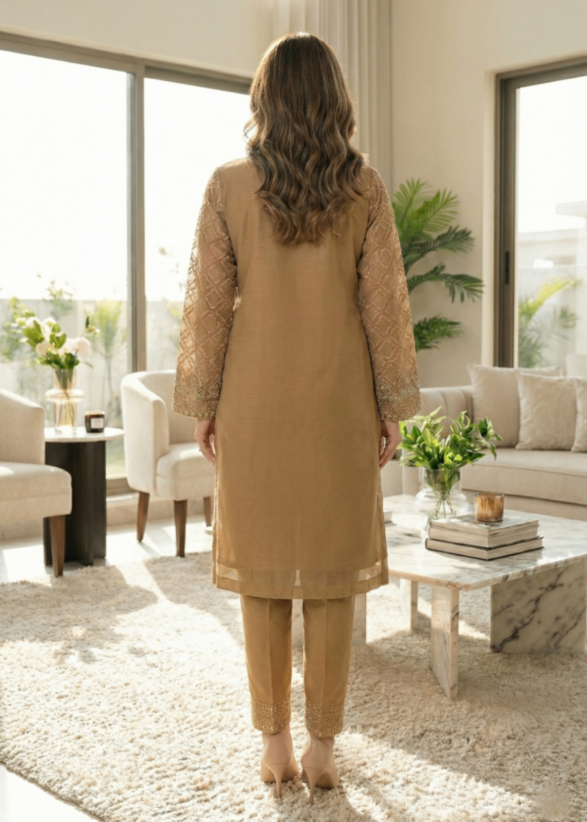 organza Kurta Set in Mari gold