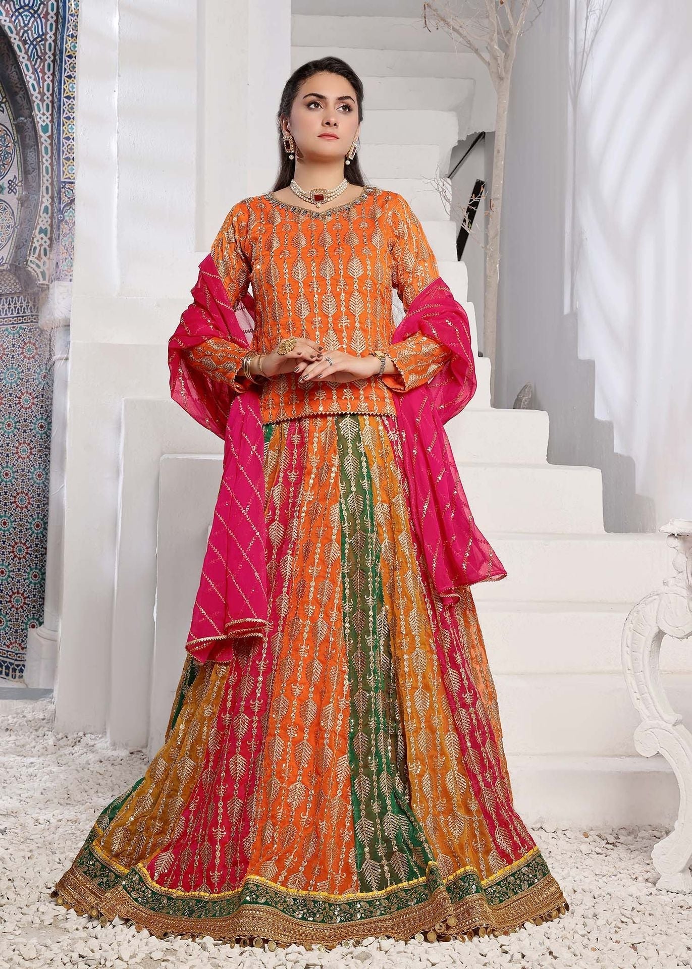 chiffon Lehenga in Orange