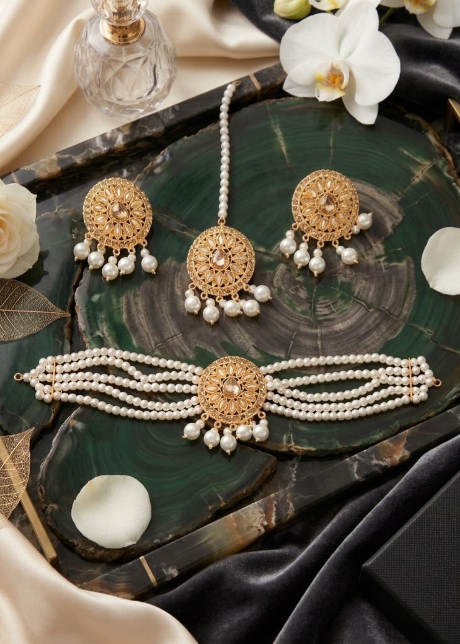 Choker in Champagne, pearl white Color by - Trendy Women Choker BPC6016