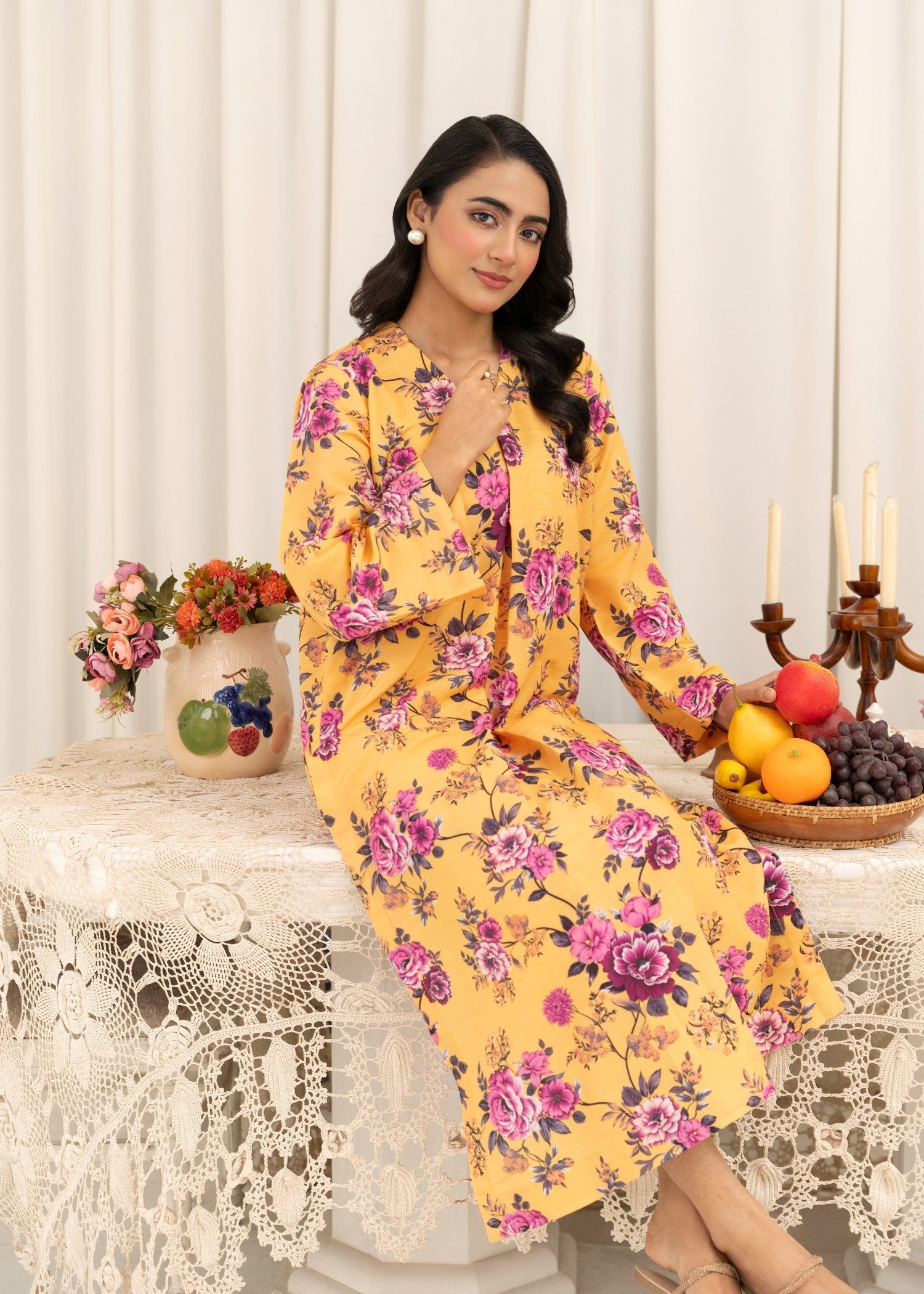 cotton silk Kurta Set in Mustard