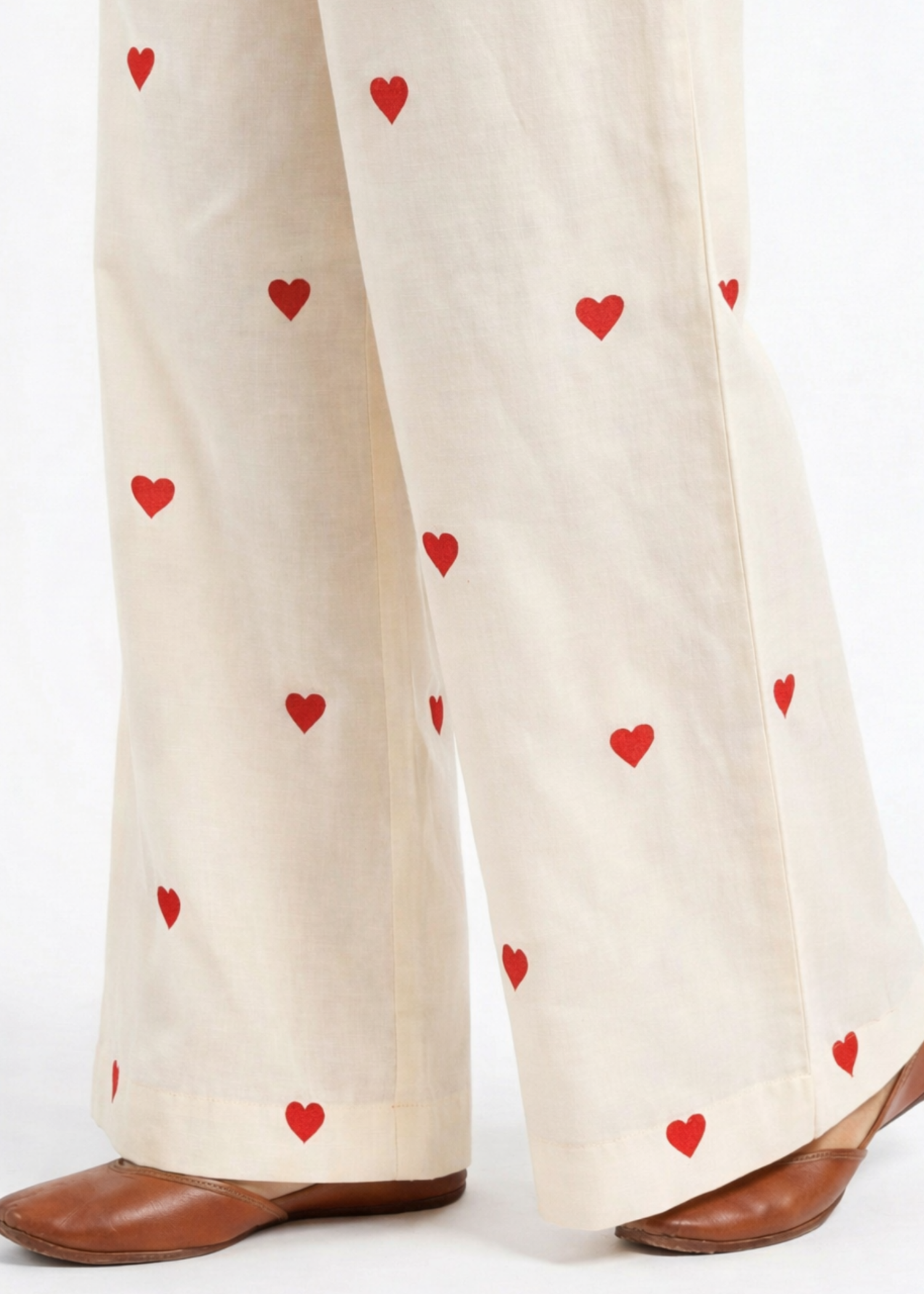 cambric Kurta Set in Red, cream