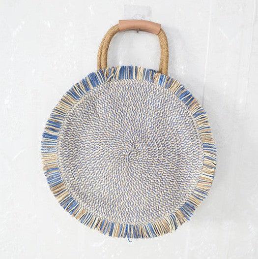 Ins wind straw woven round fringe one-shoulder beach diagonal bag