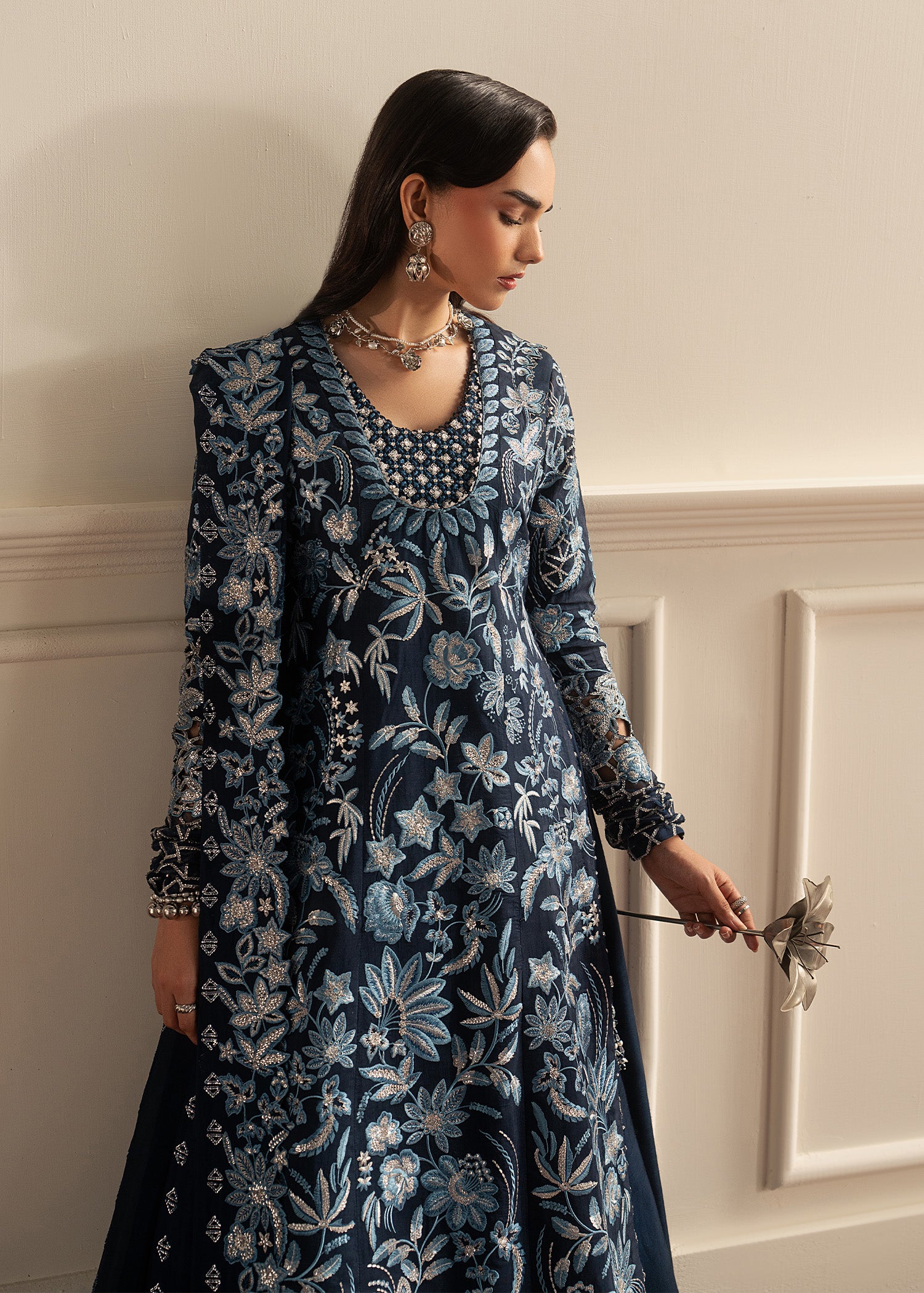 korean raw silk Pishwas in Blue