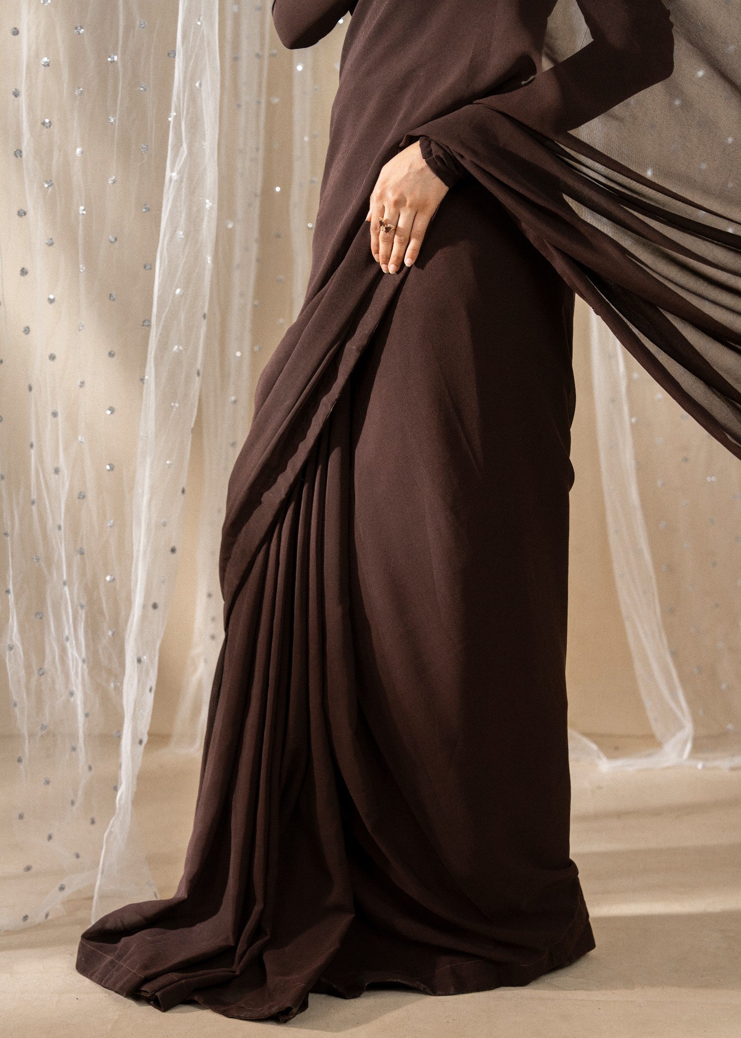 chiffon Saree in Hazelwood brown