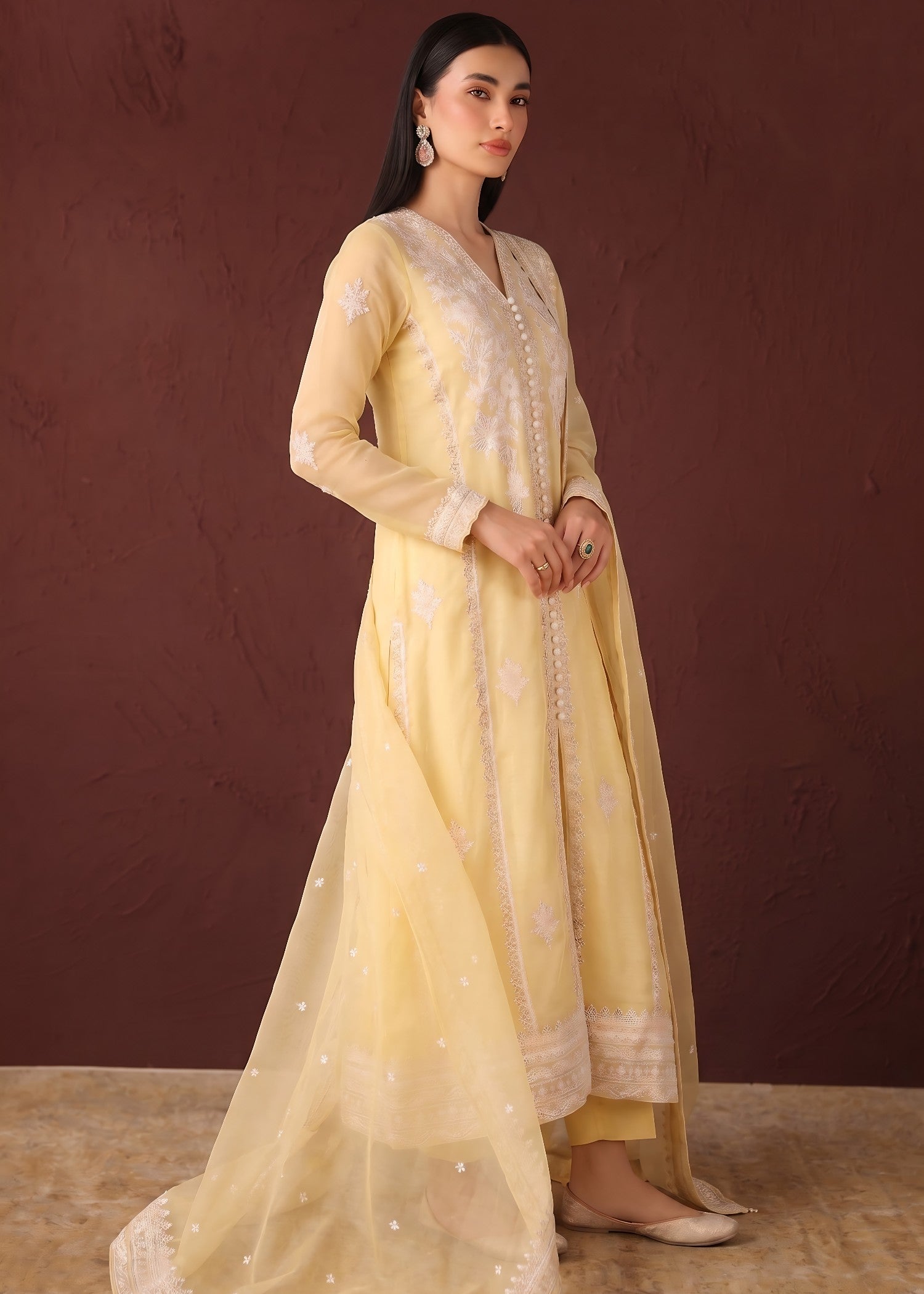 chiffon Kurta Set in Light yellow