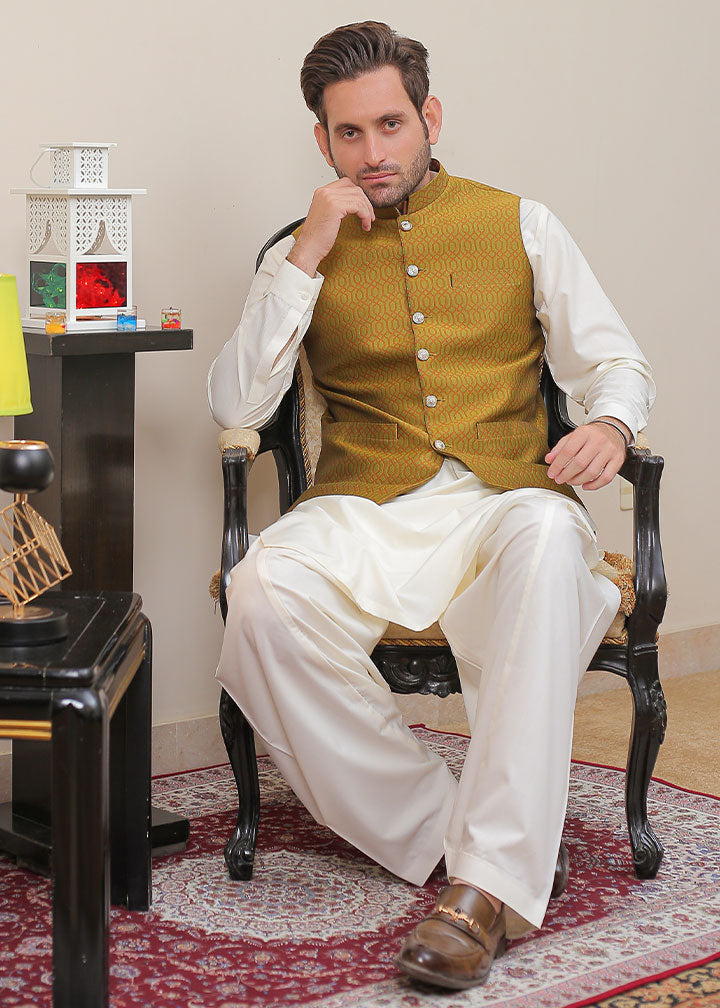 banarsi silk Waistcoat in Mustard