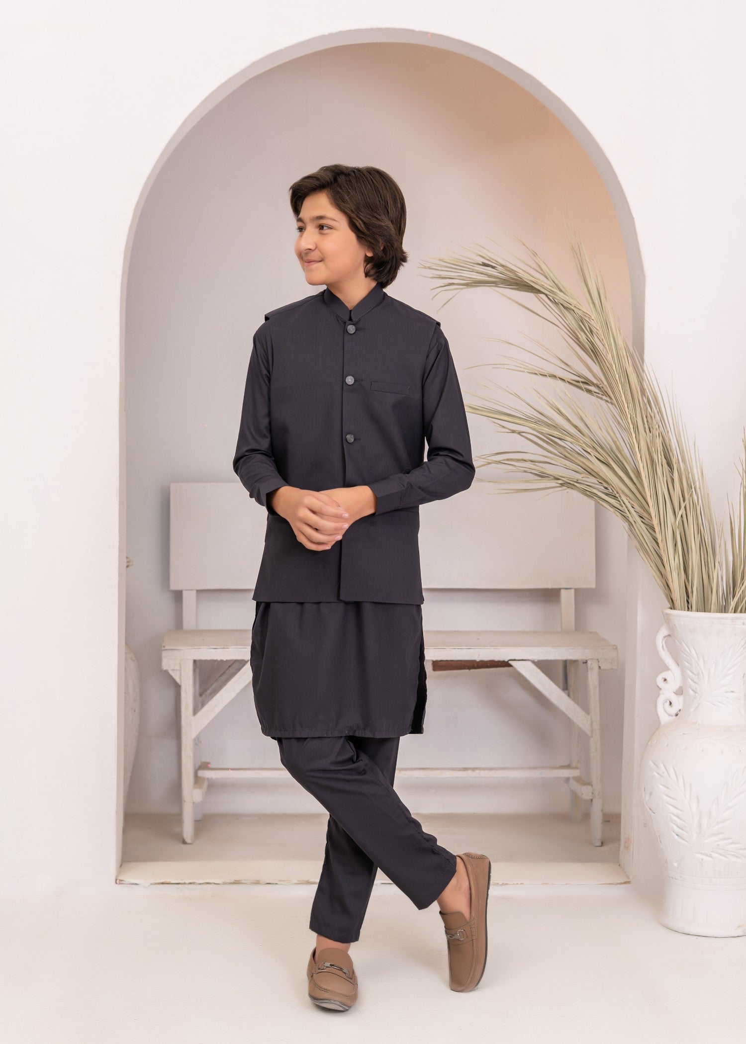 jamawar Waistcoat in Obsidian