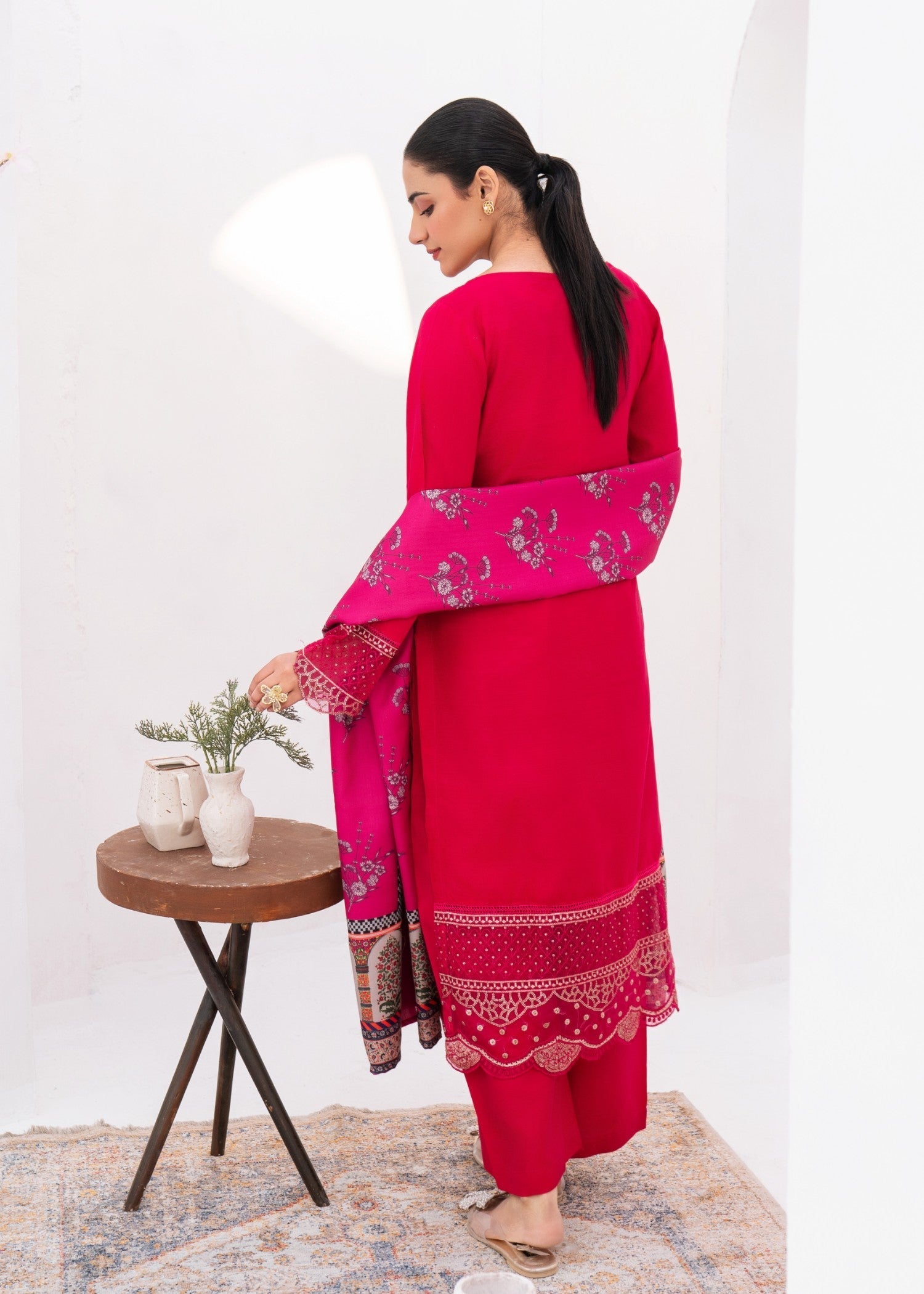 viscose Kurta Set in Shocking pink
