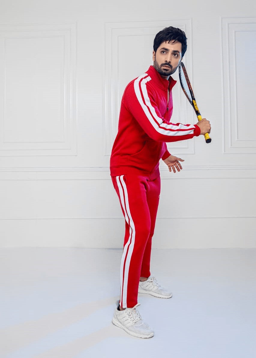 single jersey knit Tracksuit in Red