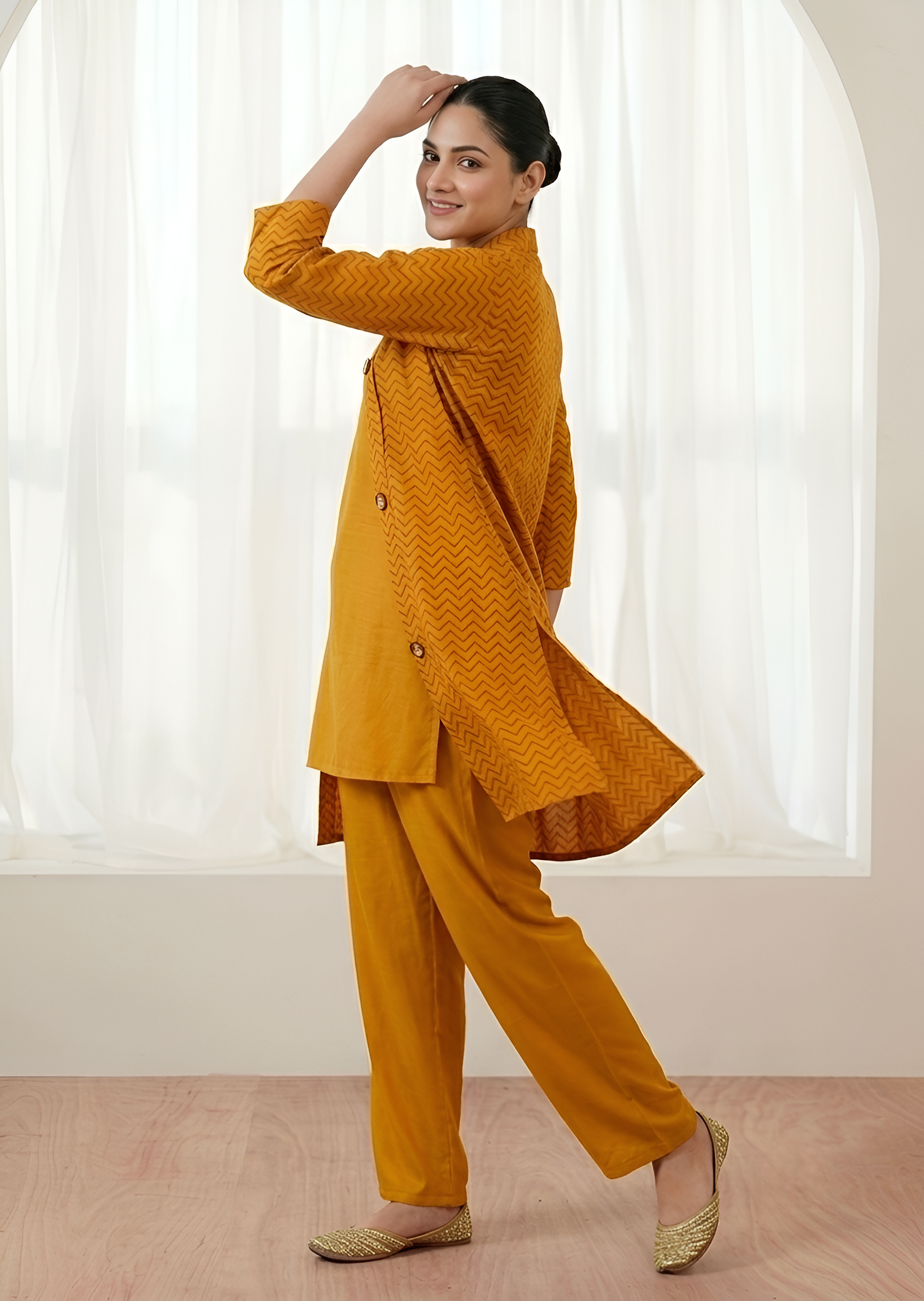 linen Gown in Mustard