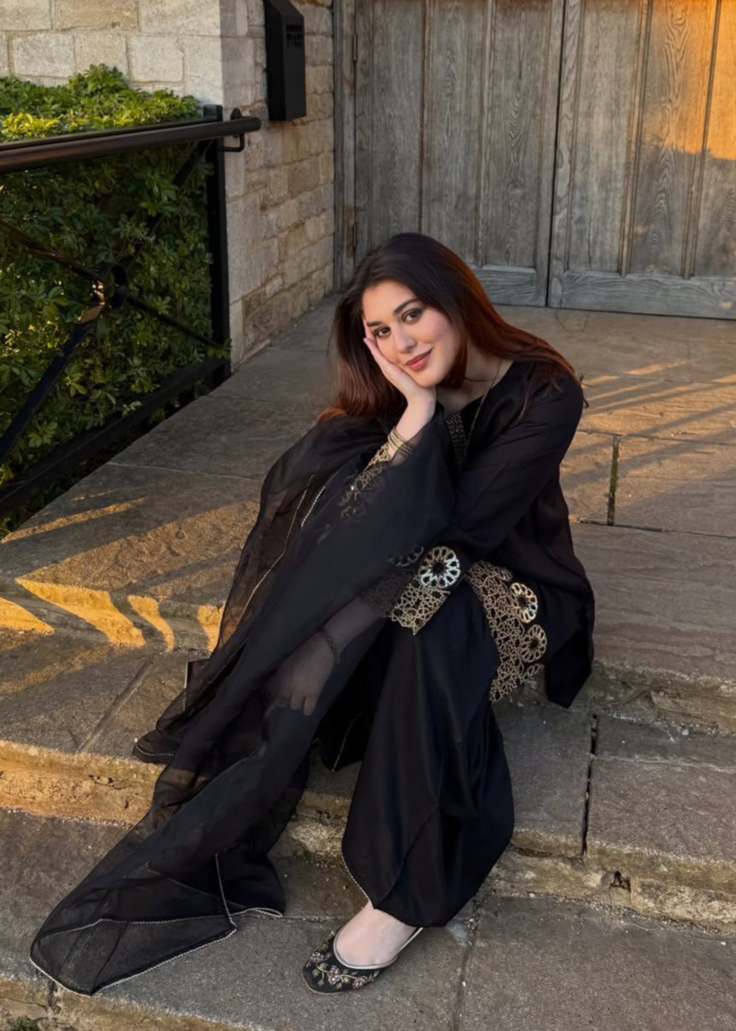 viscose raw silk Gharara in Black