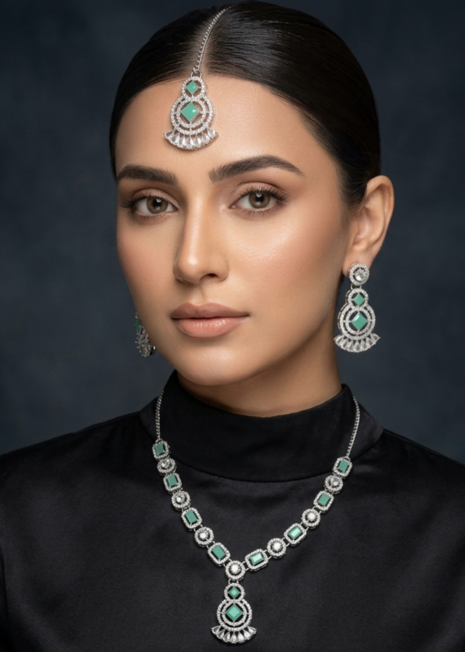 Jewelry Set in Silver, mint green Color by - Trendy Women Jewelry Set ISJ2772