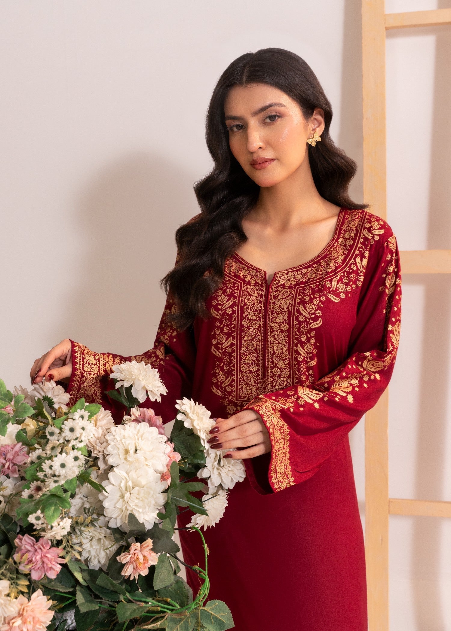 linen Kurti in Maroon