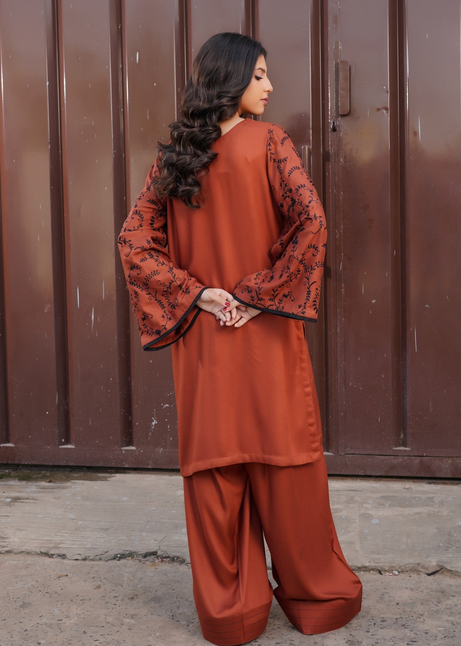 twill viscose Kurta Set in Rust orange