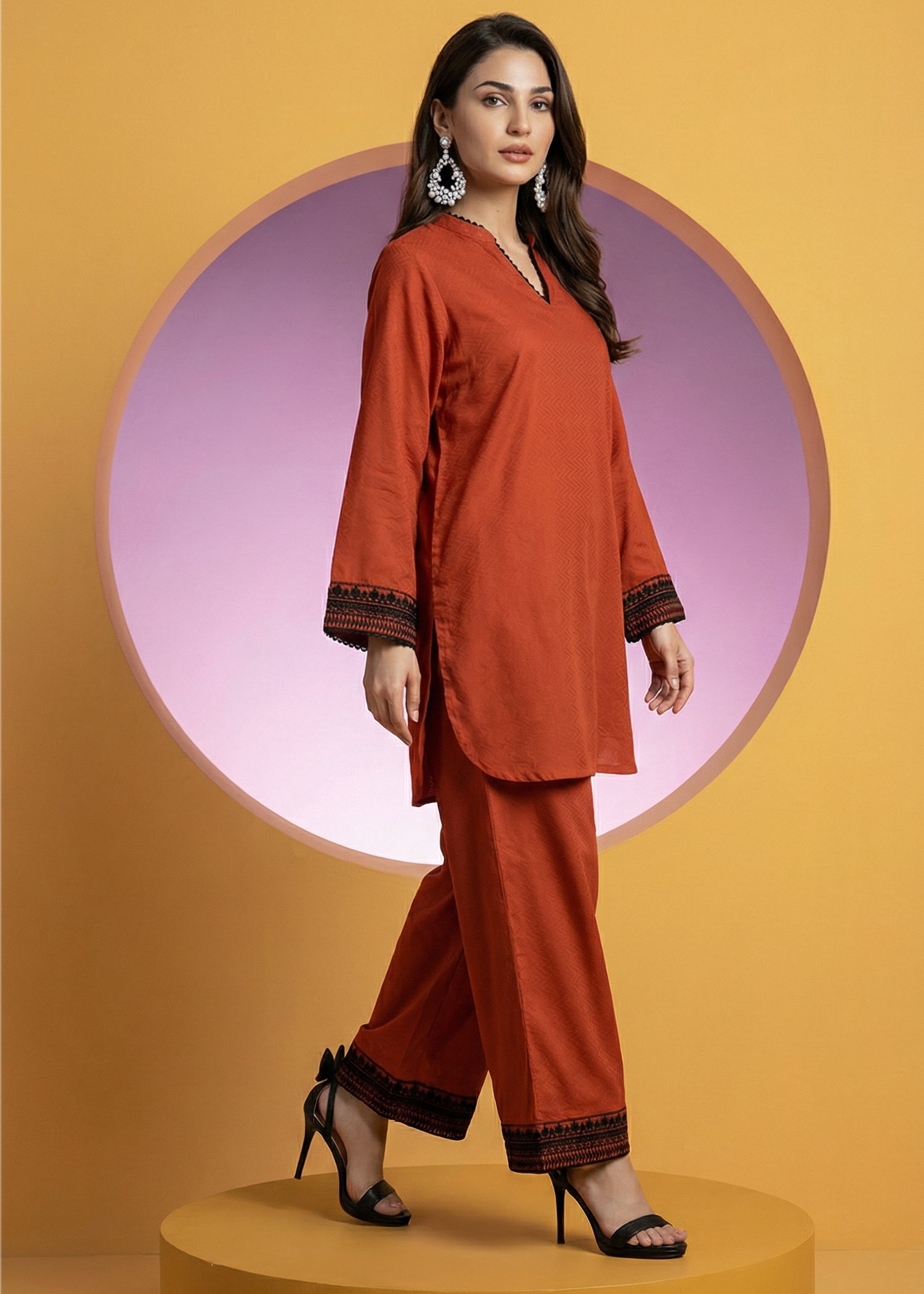 banarasi Kurta Set in Orange