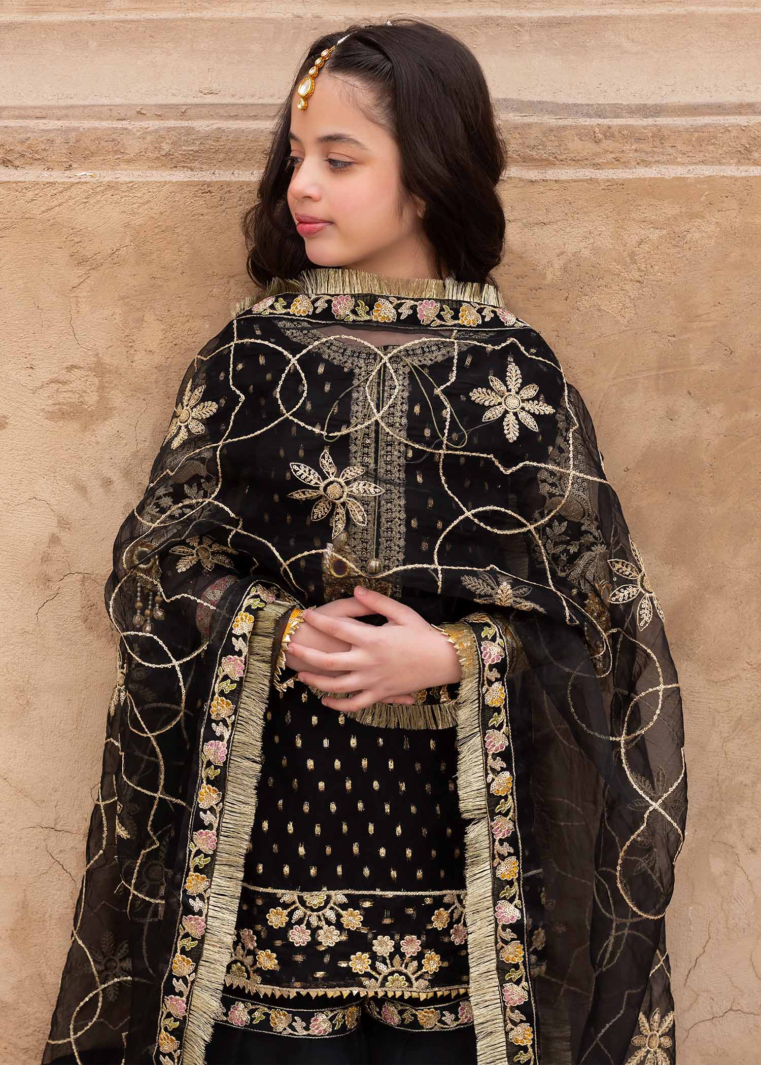 organza Gharara in Black