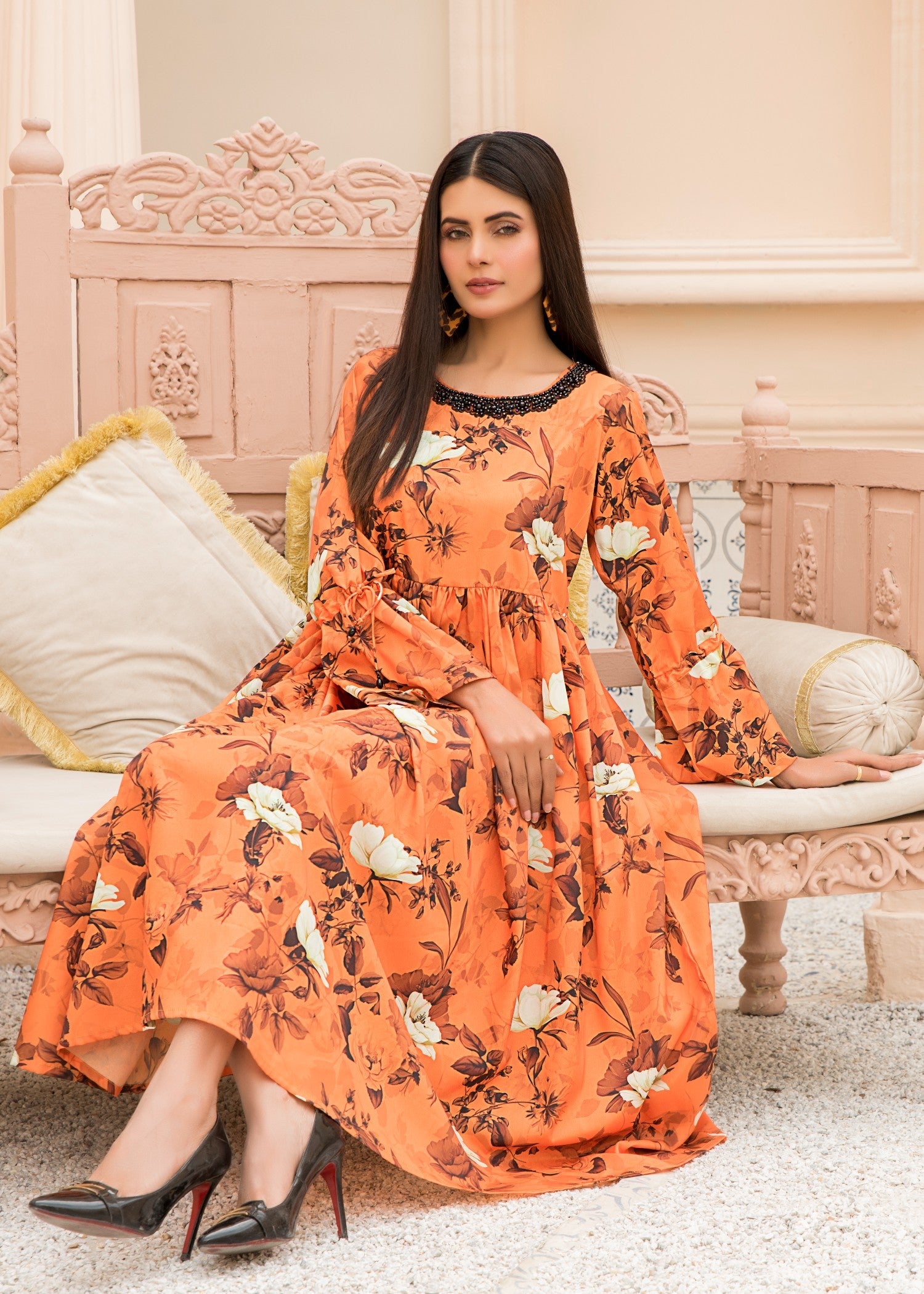 silk Pishwas in Orange