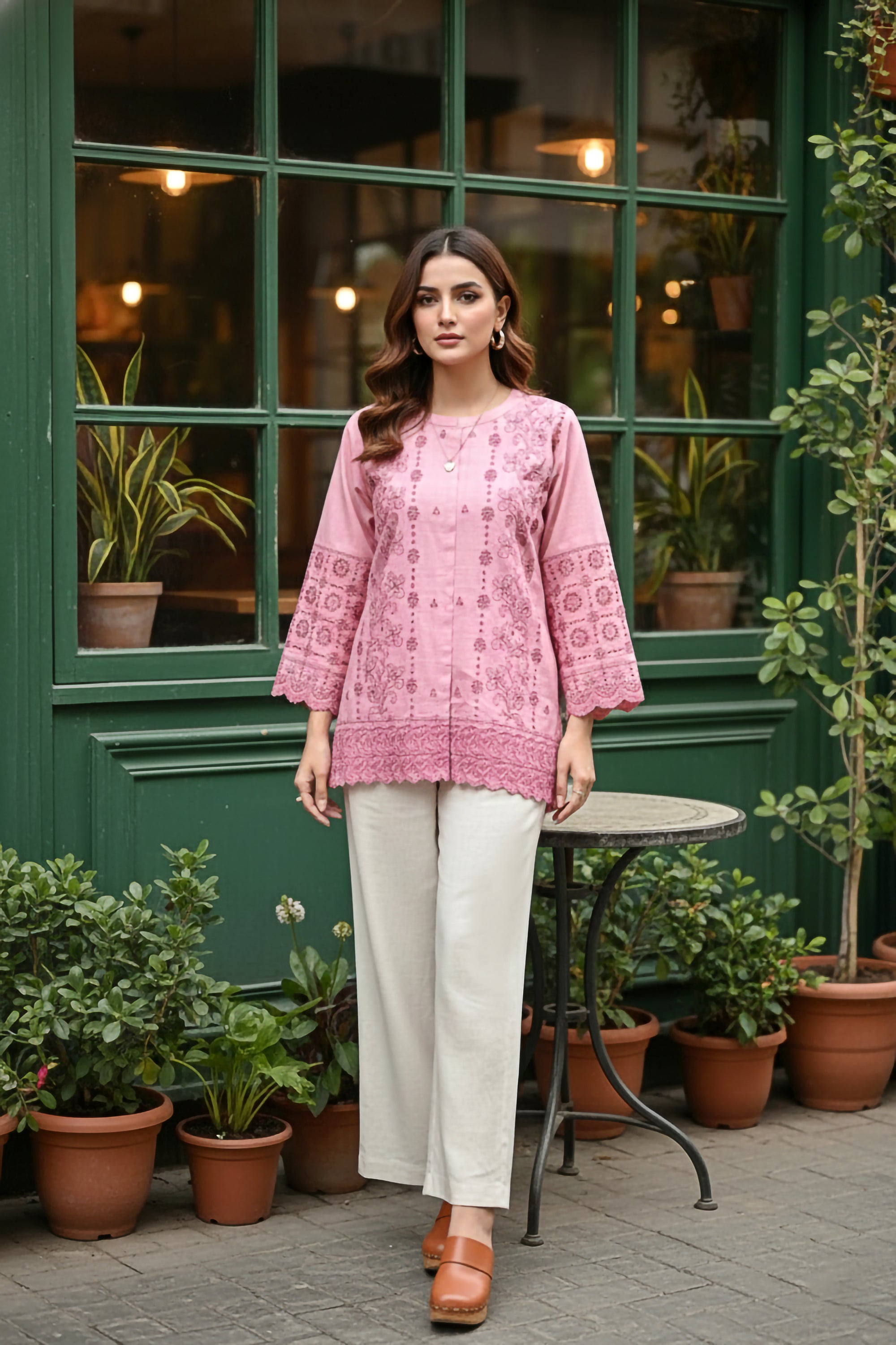 cambric Kurti in Baby pink