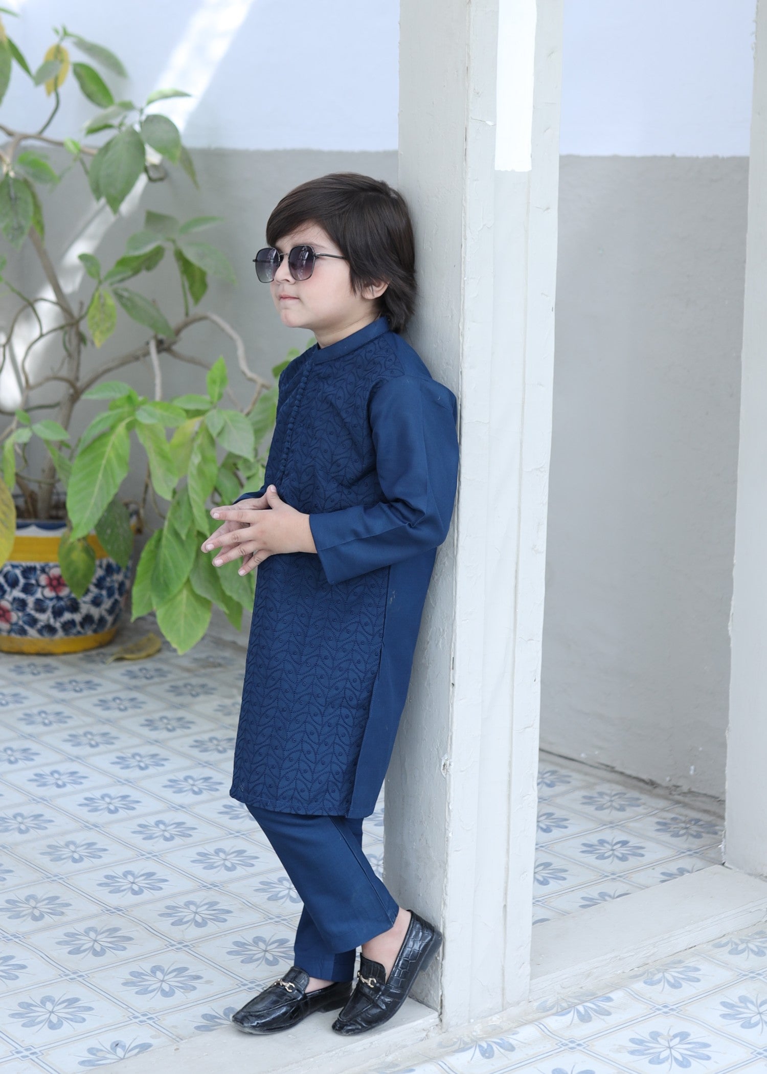 cotton Kurta Set in Dark blue